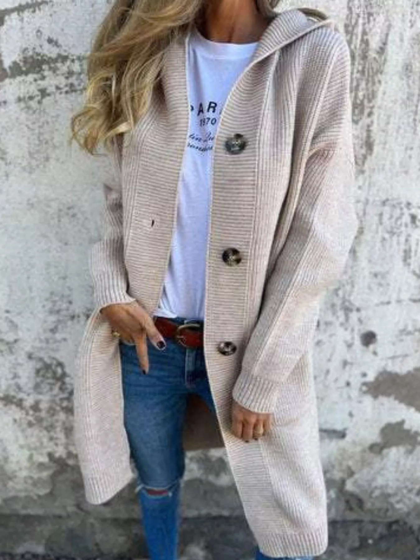 Full Size Button-Down Hooded Cardigan Plus Size - Image 2