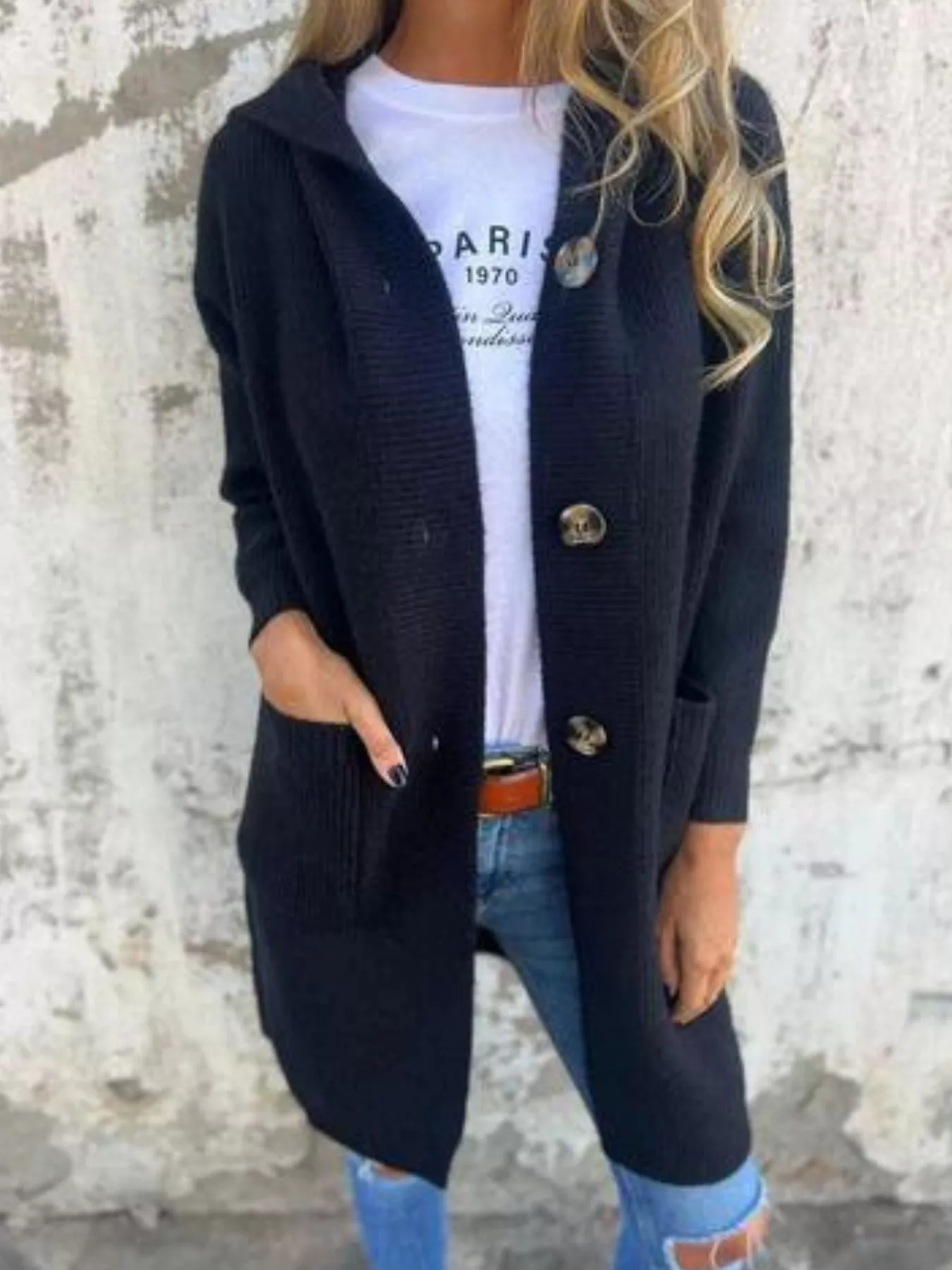 Full Size Button-Down Hooded Cardigan Plus Size - Image 5