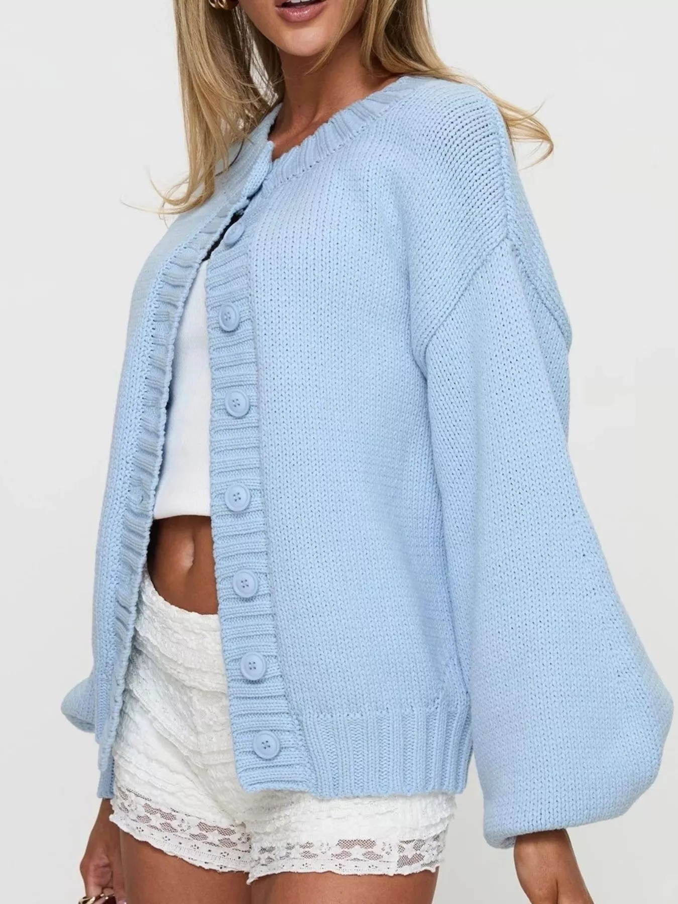 Full Size Button-Down Knit Cardigan Plus Size - Image 2