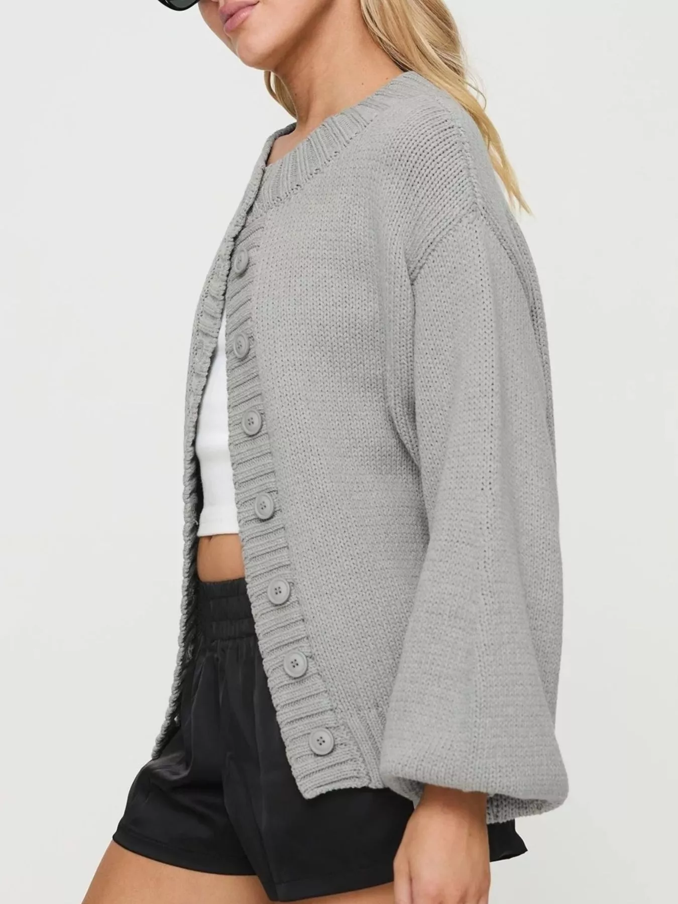 Full Size Button-Down Knit Cardigan Plus Size - Image 7