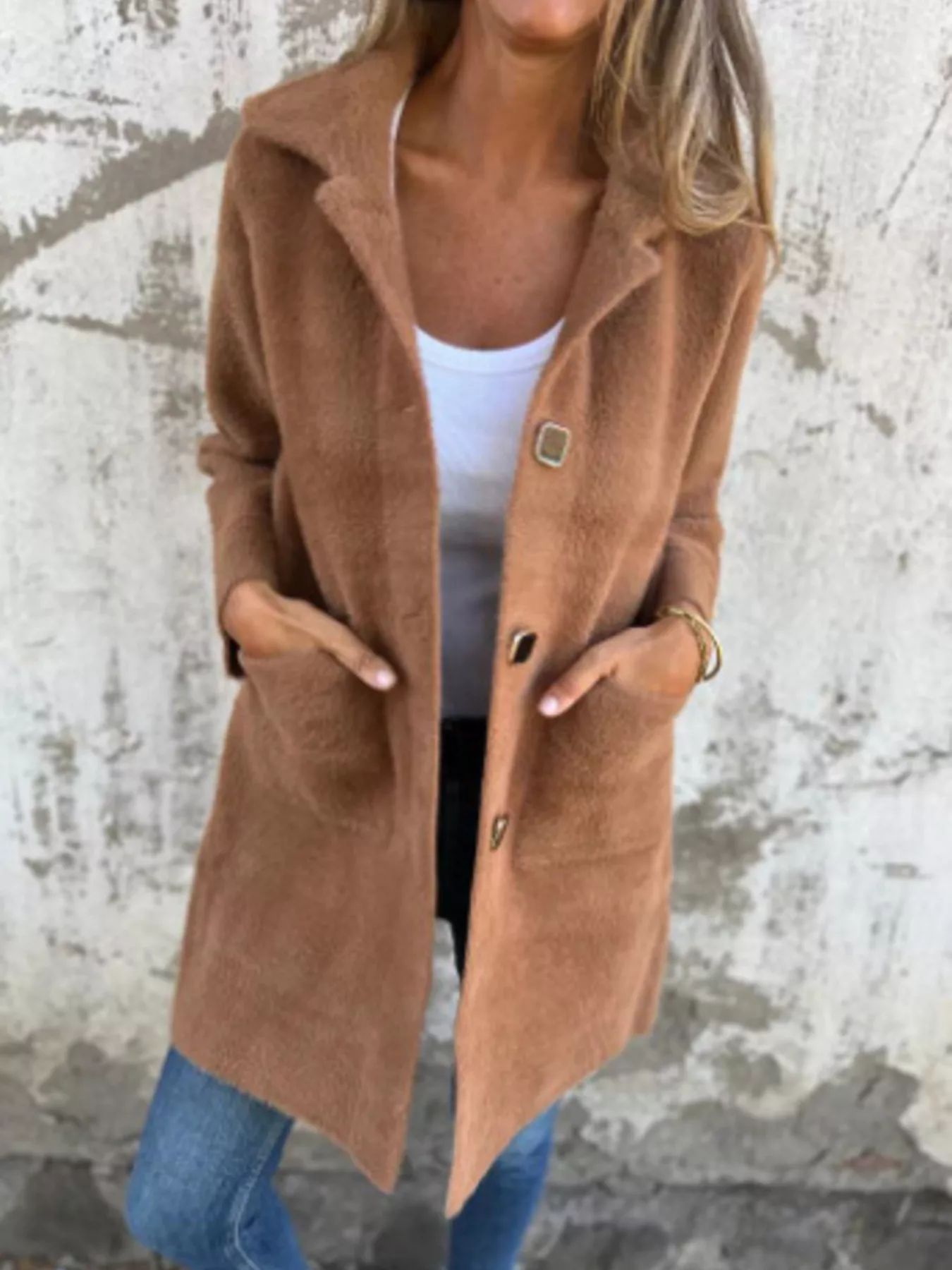 Full Size Button-Down Long Sleeve Longline Coat Plus Size - Image 10