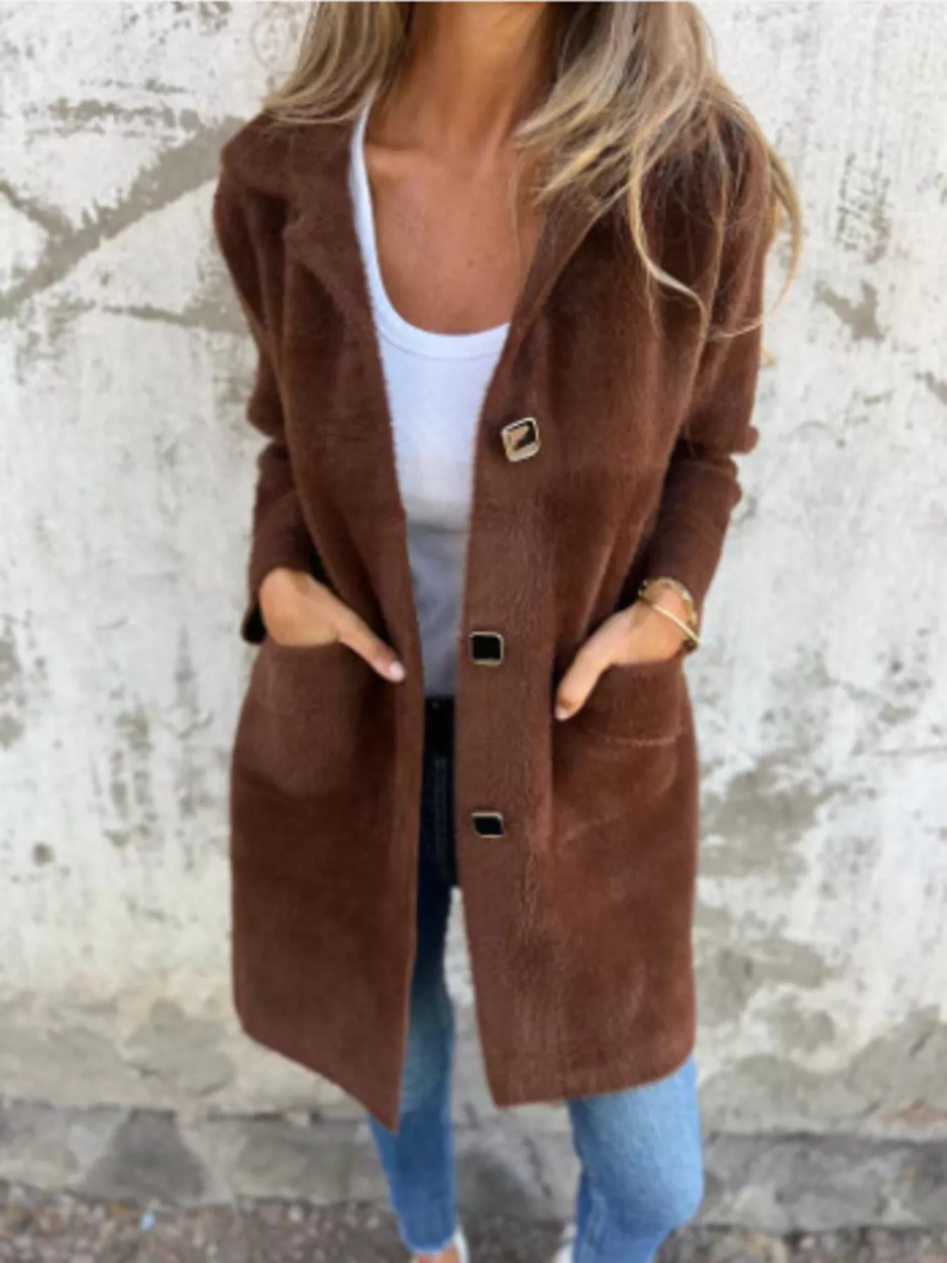 Full Size Button-Down Long Sleeve Longline Coat Plus Size - Image 16