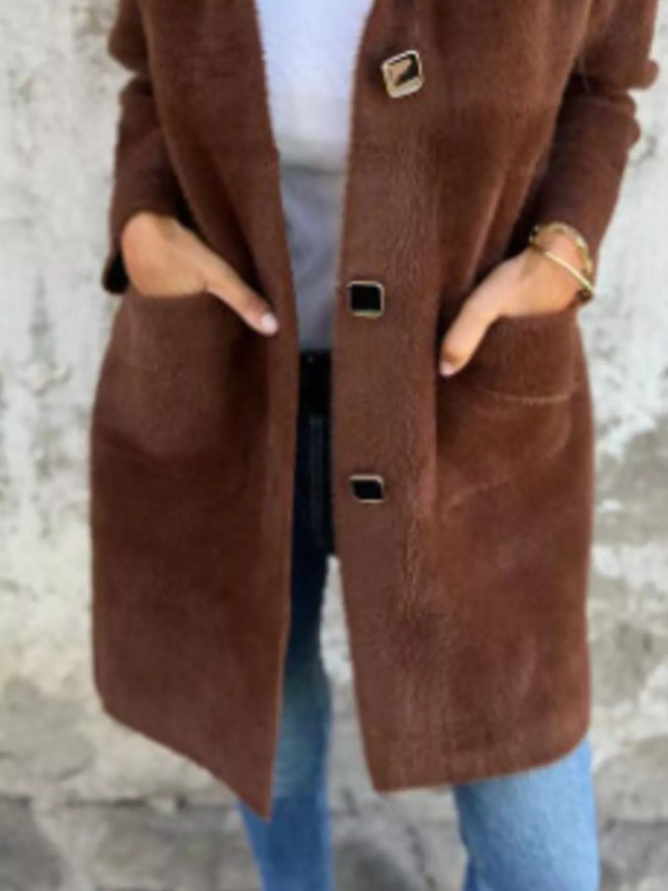 Full Size Button-Down Long Sleeve Longline Coat Plus Size - Image 18