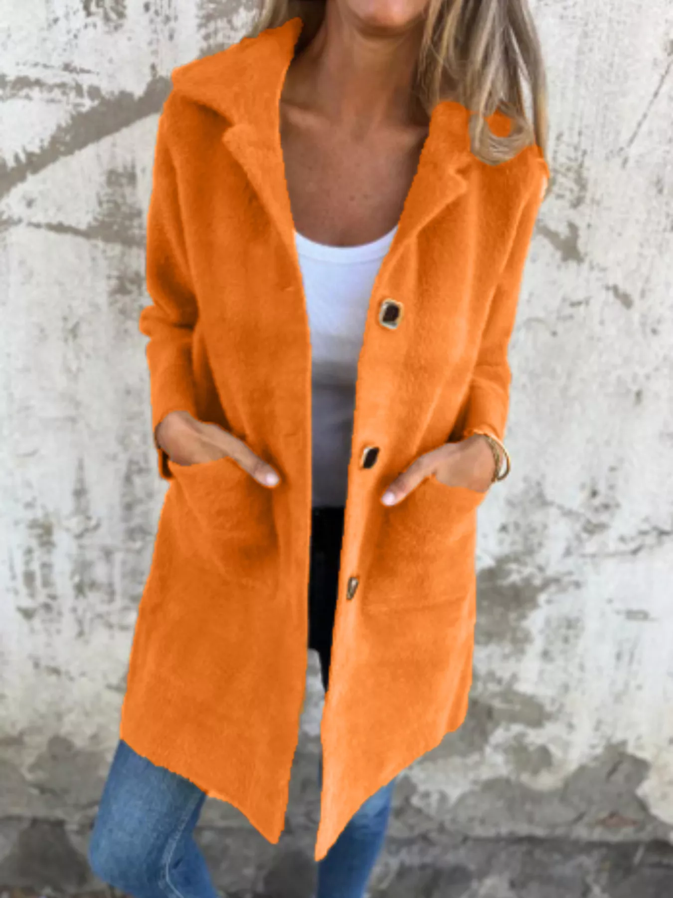 Full Size Button-Down Long Sleeve Longline Coat Plus Size - Image 4