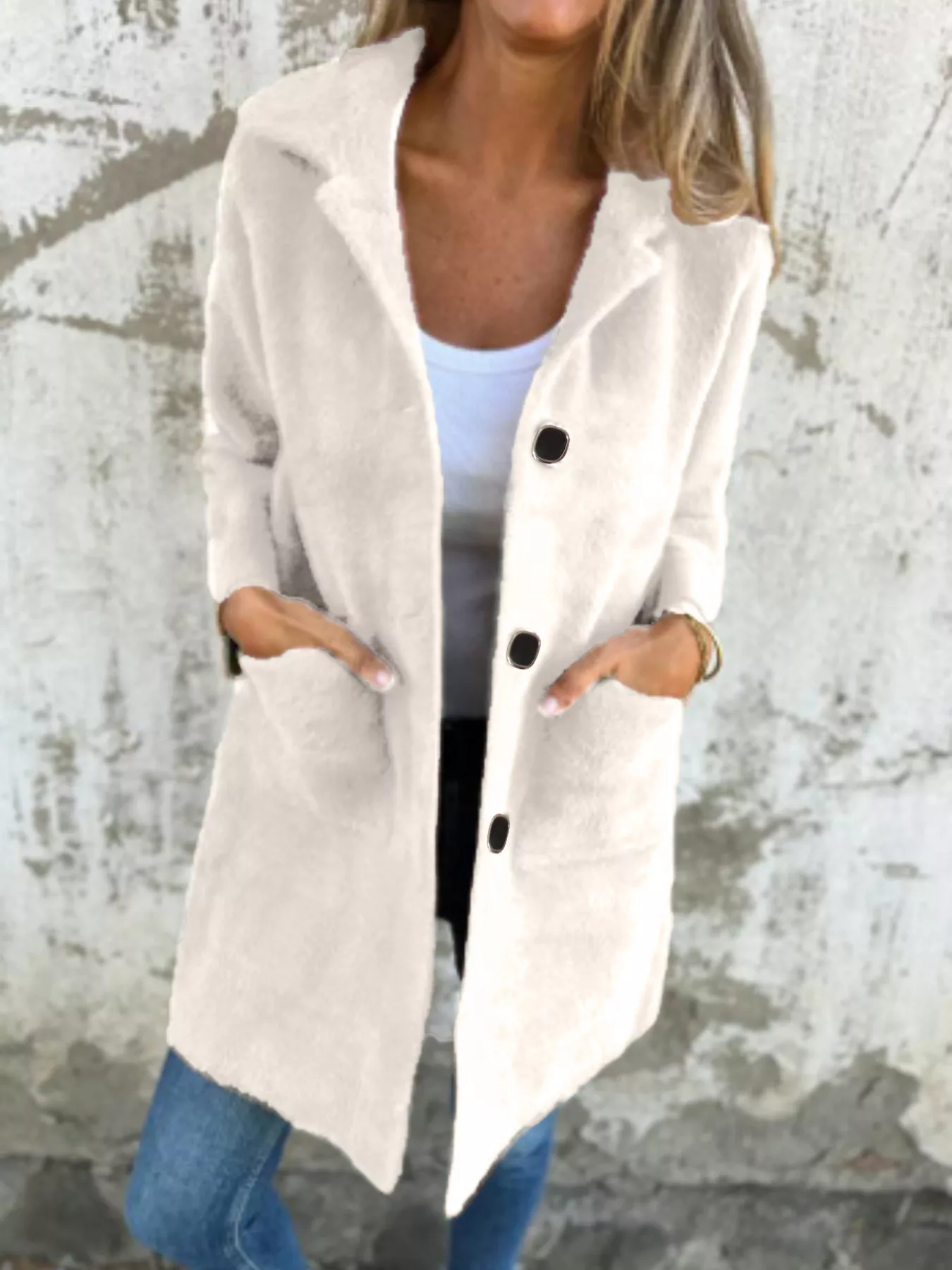Full Size Button-Down Long Sleeve Longline Coat Plus Size - Image 7