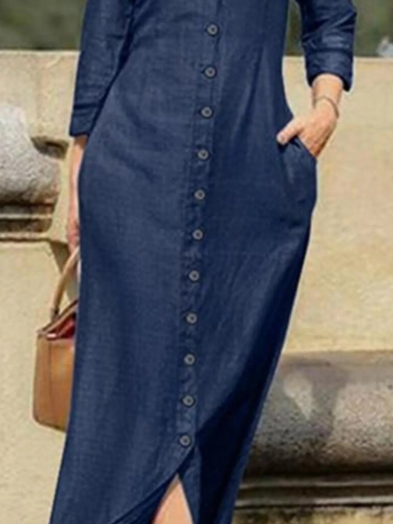 Full Size Button-Down Maxi Denim Dress Plus Size - Image 8