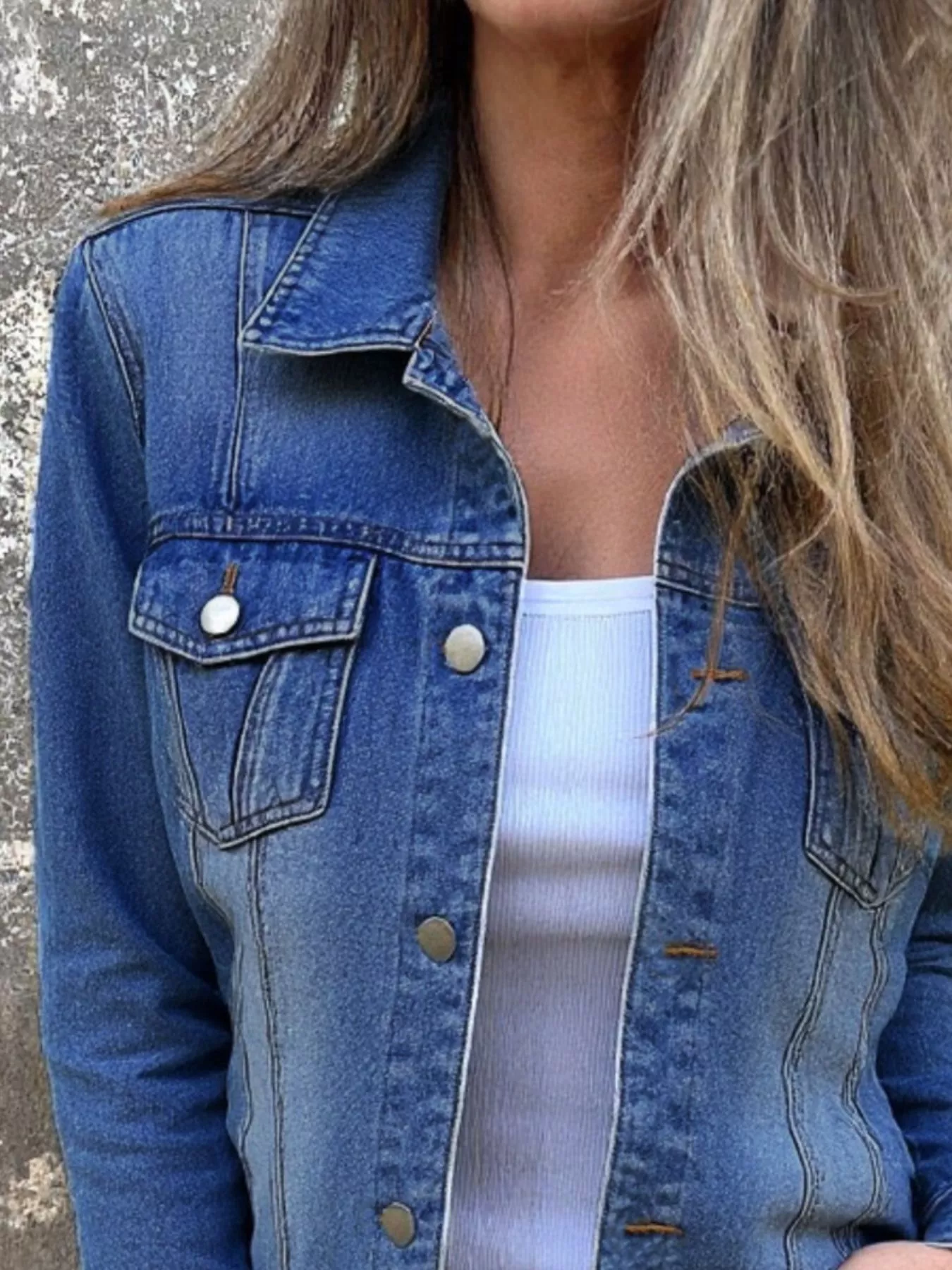 Full Size Button Front Long Sleeve Denim Jacket Plus Size - Image 5