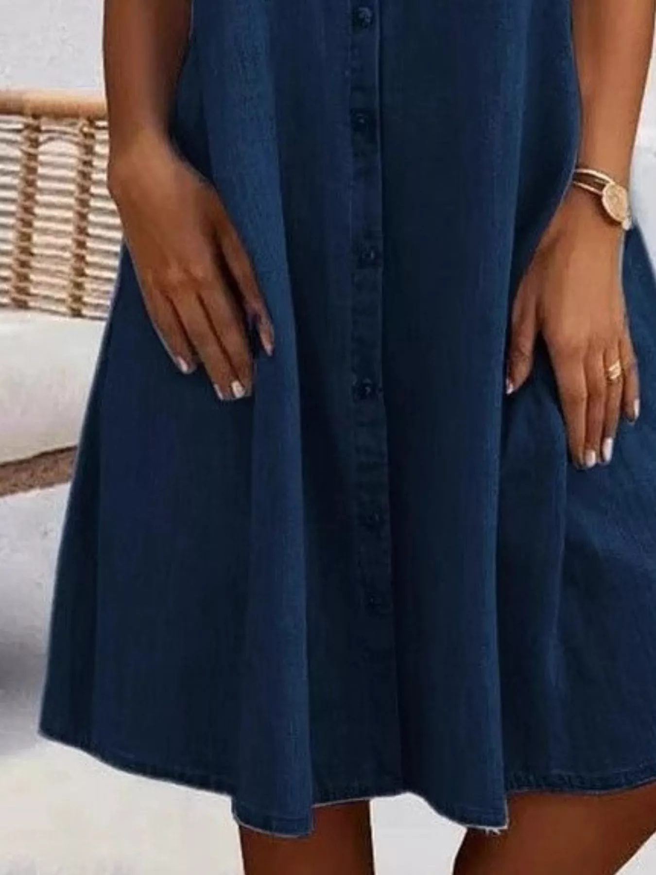 Full Size Button-Front Short Sleeve Denim Dress Plus Size - Image 9