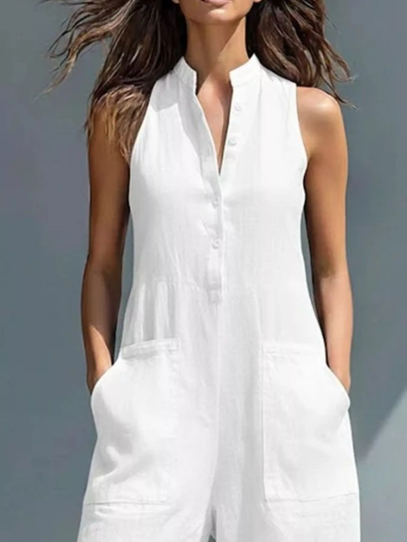 Full Size Button Front Sleeveless Jumpsuit Plus Size - Image 11