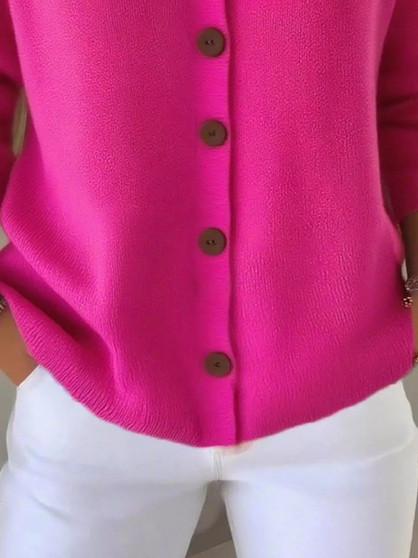 Full Size Button-Front V-Neck Cardigan Plus Size - Image 11
