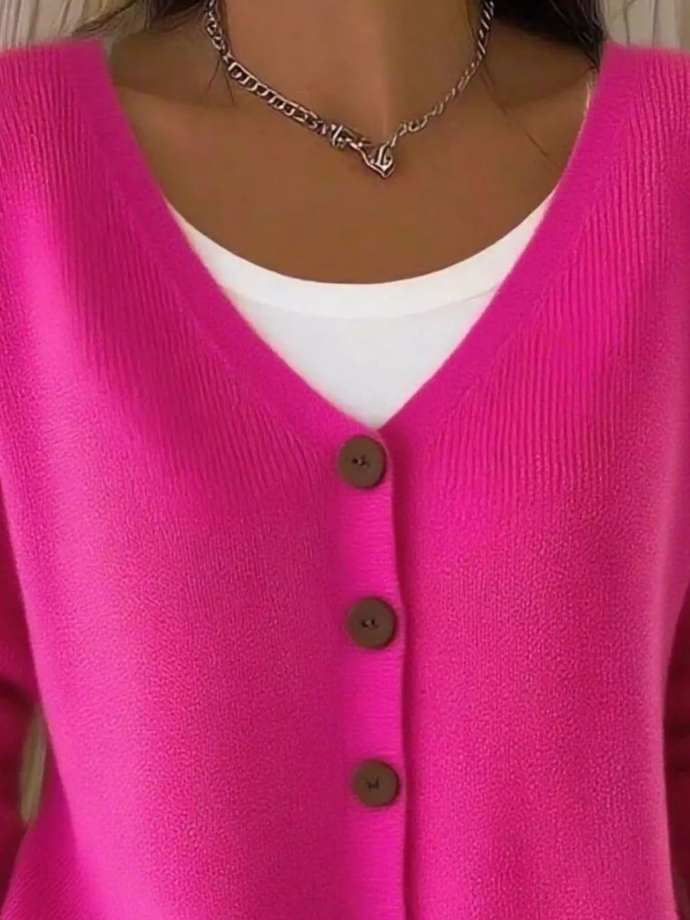 Full Size Button-Front V-Neck Cardigan Plus Size - Image 12