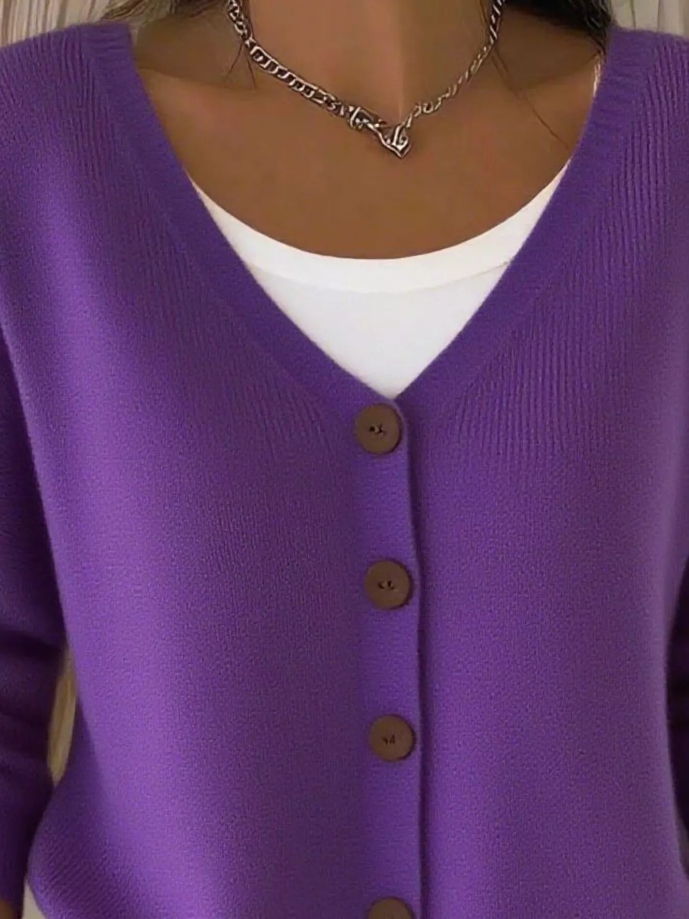 Full Size Button-Front V-Neck Cardigan Plus Size - Image 17