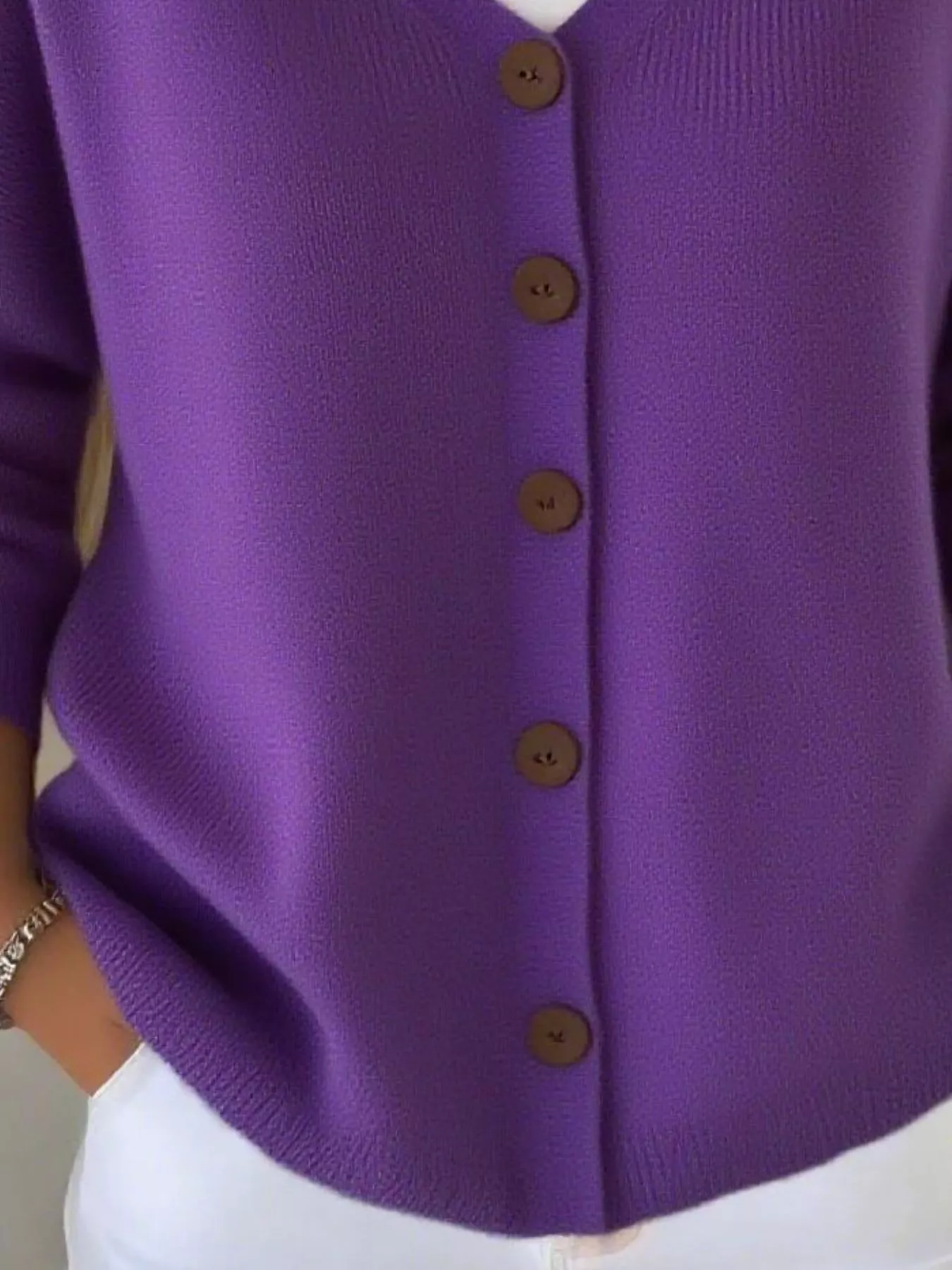Full Size Button-Front V-Neck Cardigan Plus Size - Image 18