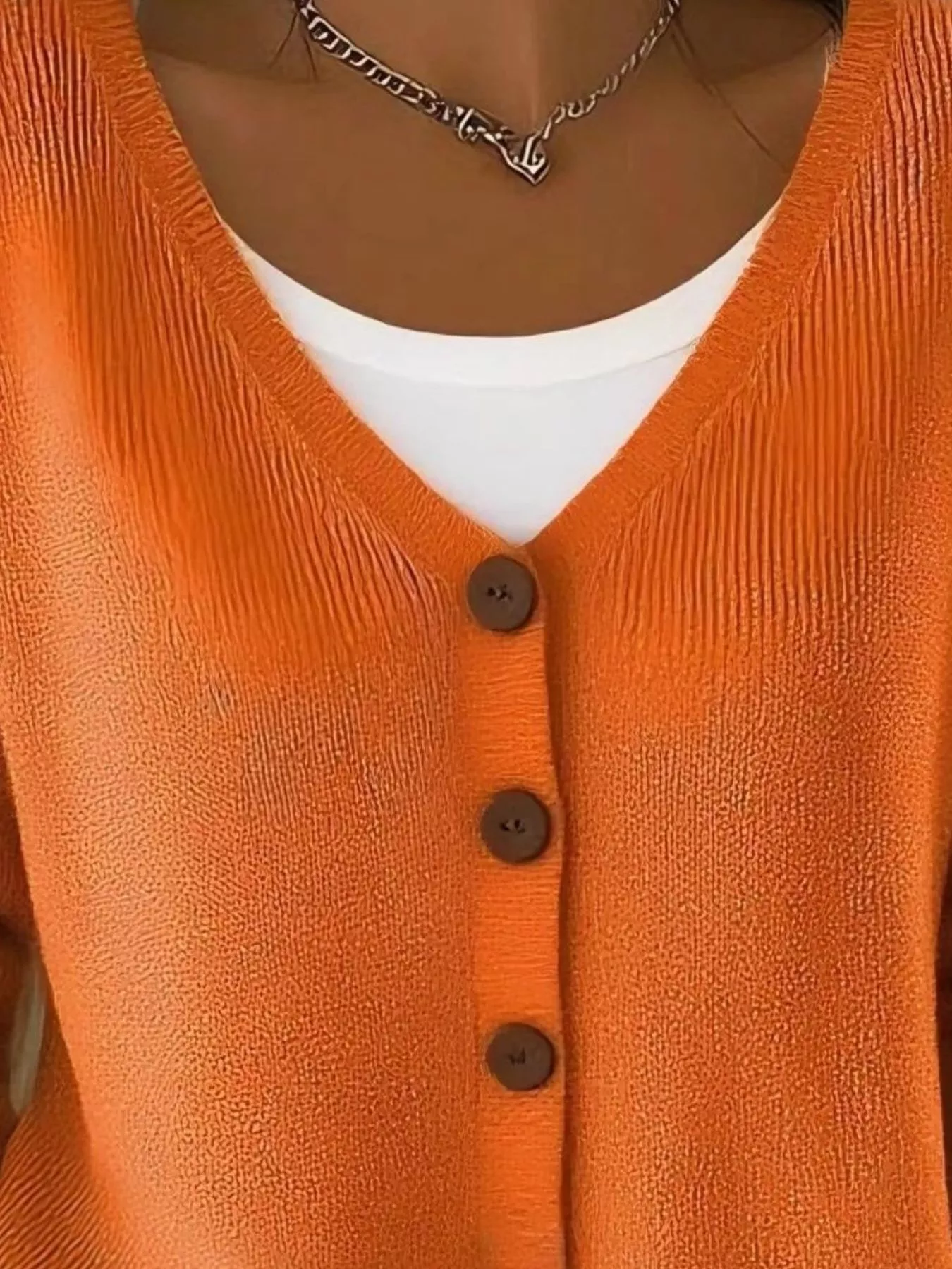 Full Size Button-Front V-Neck Cardigan Plus Size - Image 2