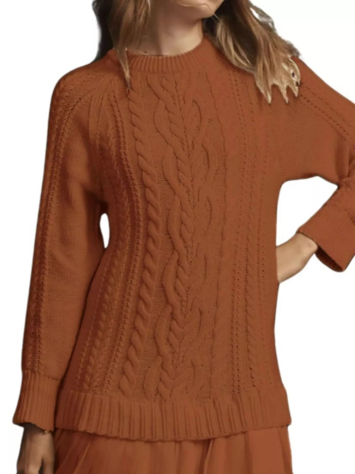 Full Size Cable-Knit Mini Sweater Dress Plus Size - Image 33