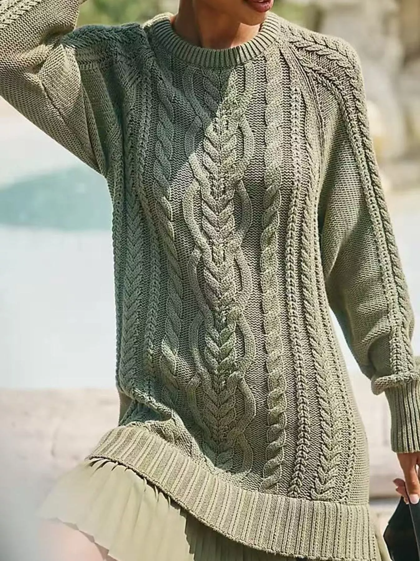 Full Size Cable-Knit Mini Sweater Dress Plus Size - Image 4