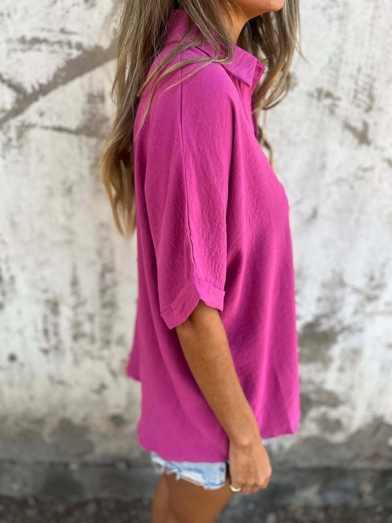 Full Size Casual Button Down Short Sleeve Loose Shirt Plus Size - Image 13