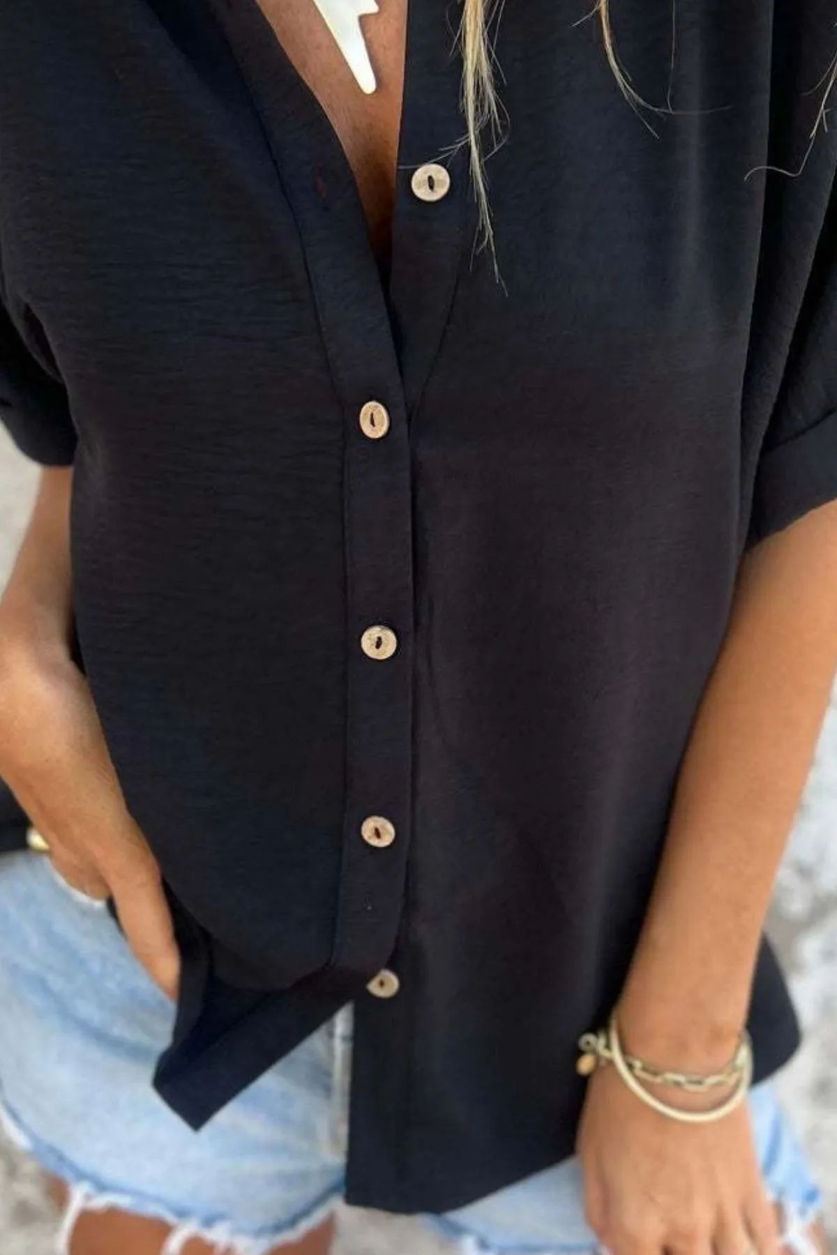 Full Size Casual Button Down Short Sleeve Loose Shirt Plus Size - Image 7