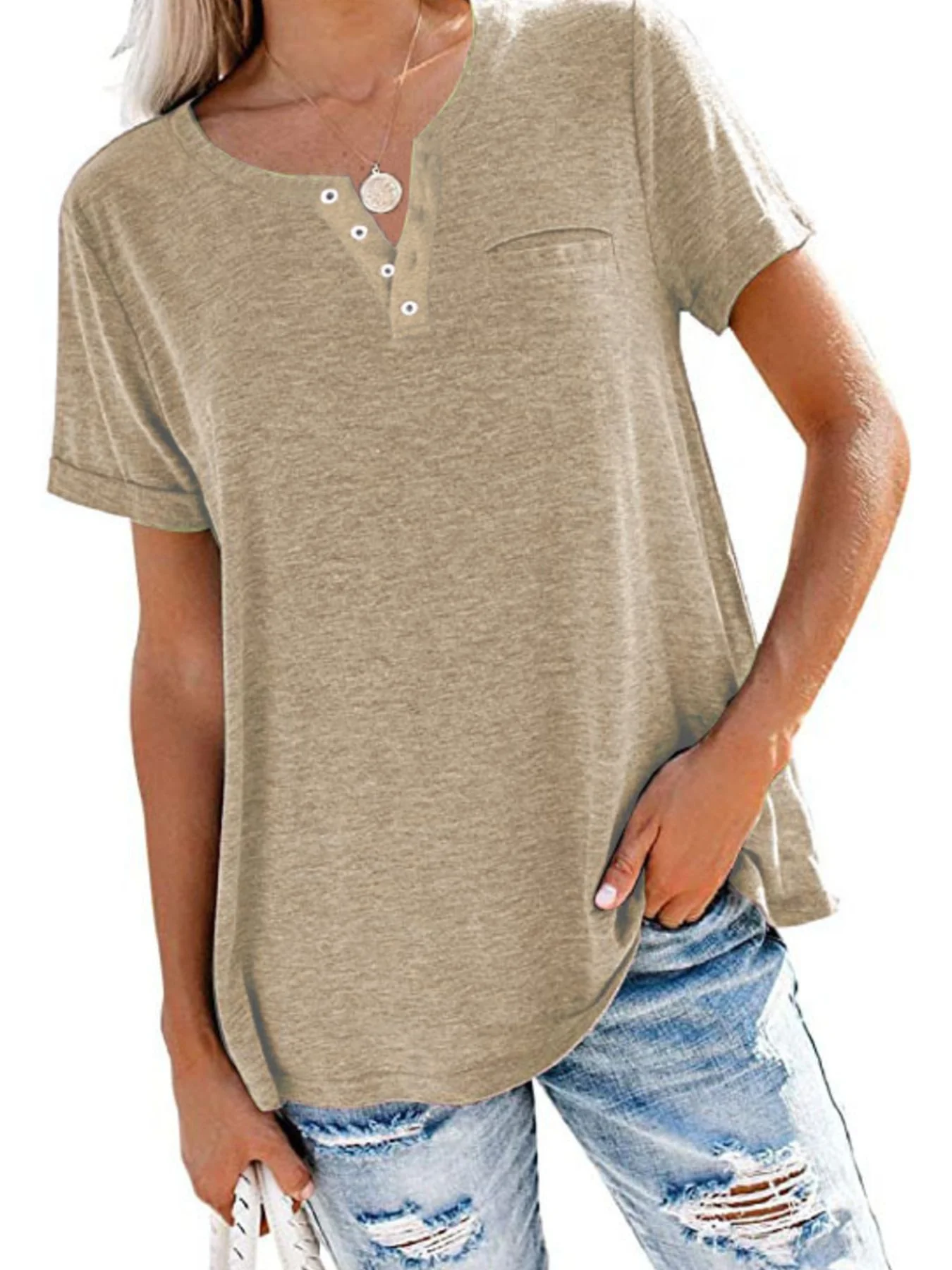 Full Size Casual Button-Front Pocket T-Shirt Plus Size - Image 14