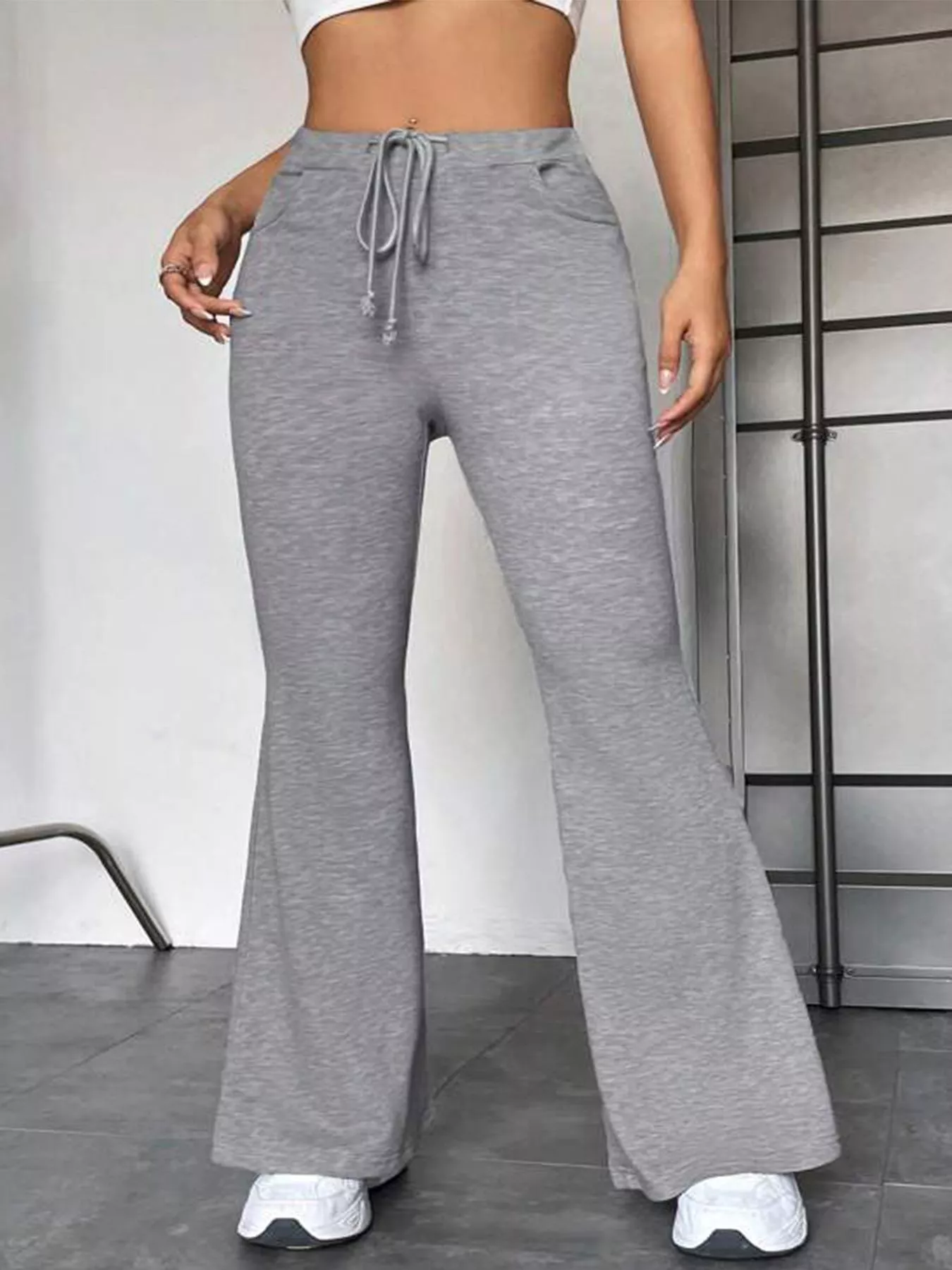 Full Size Casual Drawstring High Waist Flare Pants Plus Size - Image 2