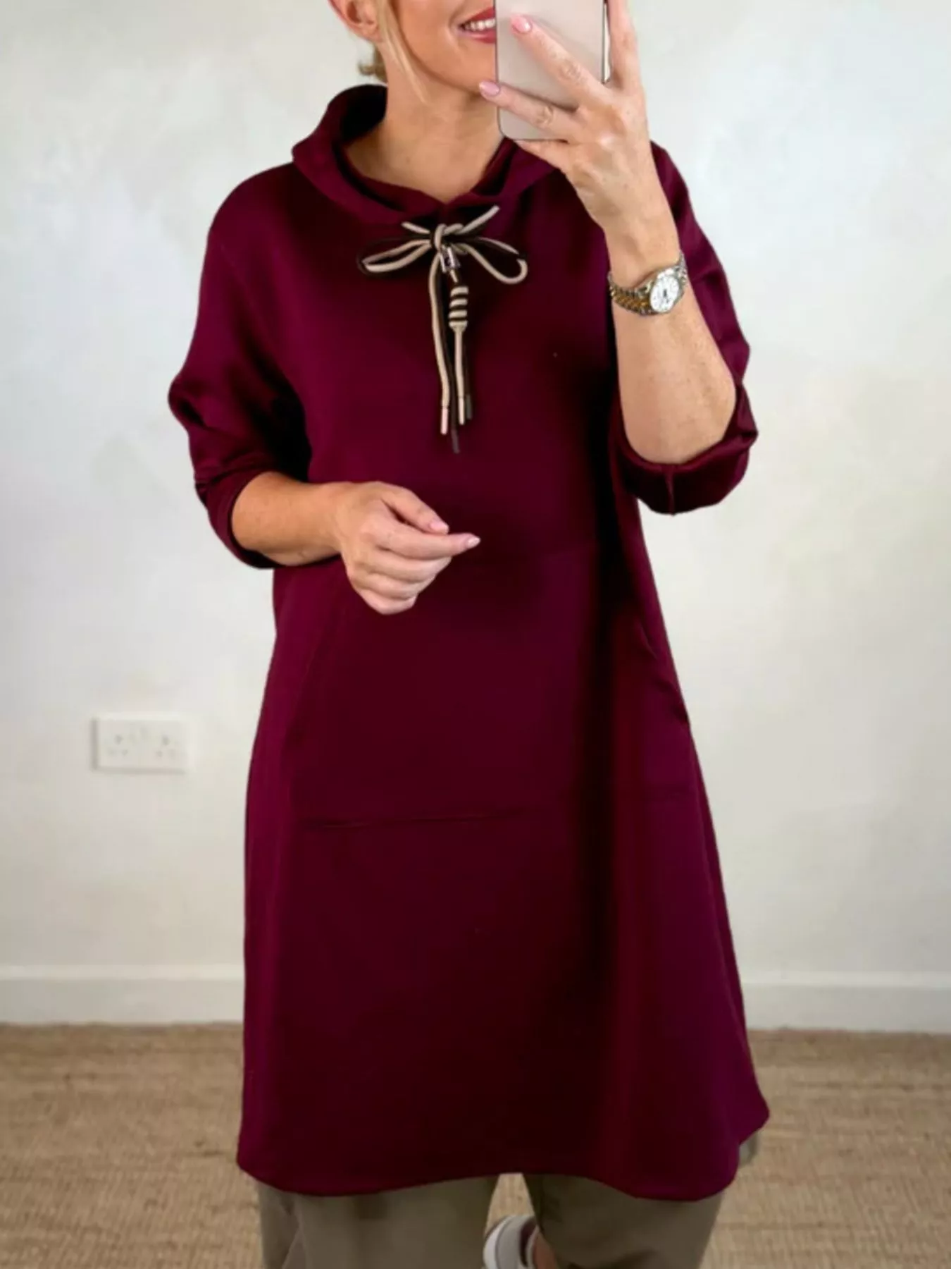 Full Size Casual Drawstring Hooded Sweatshirt Dress Plus Size - Image 5