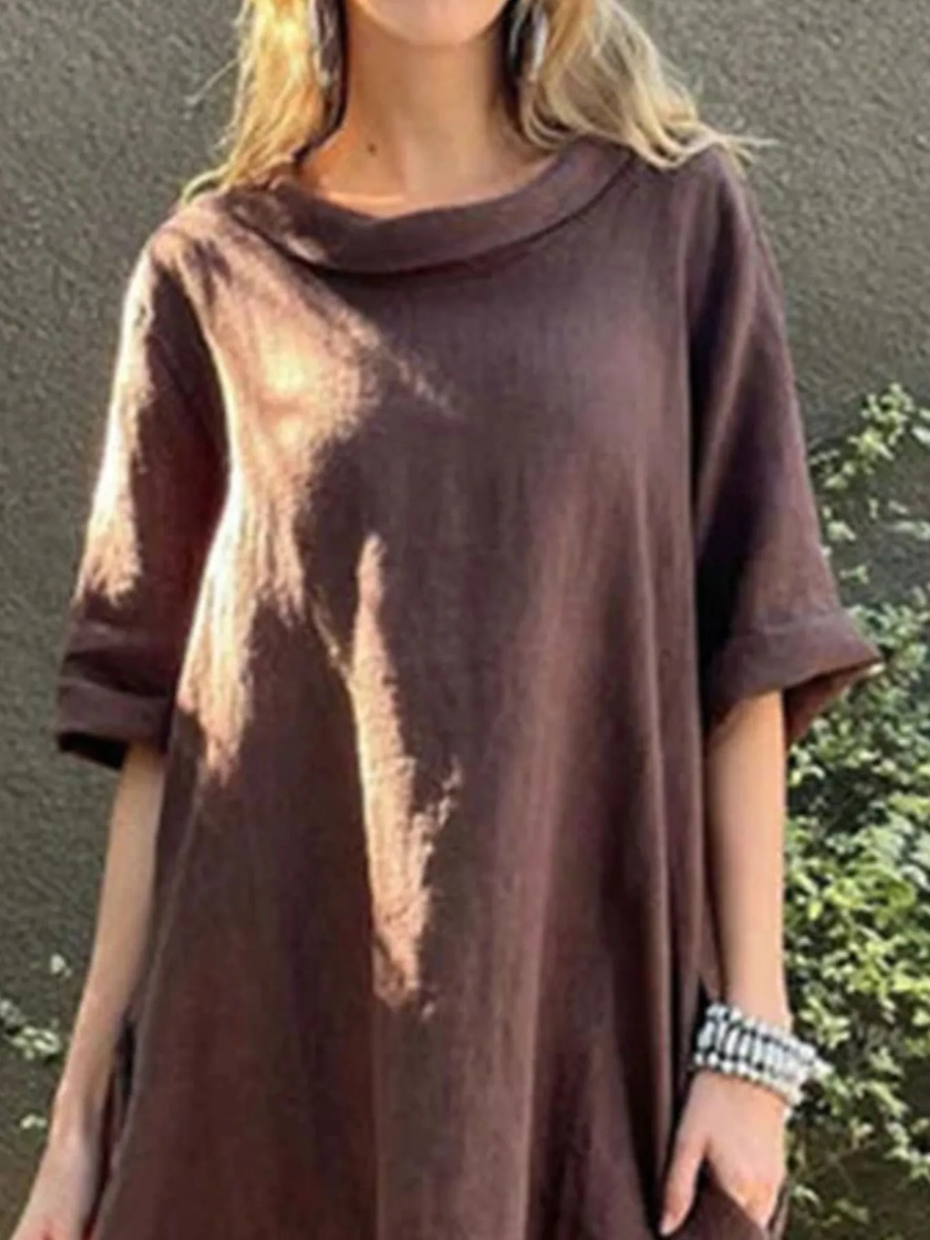 Full Size Casual Loose Fit Round Neck Midi Dress Plus Size - Image 5