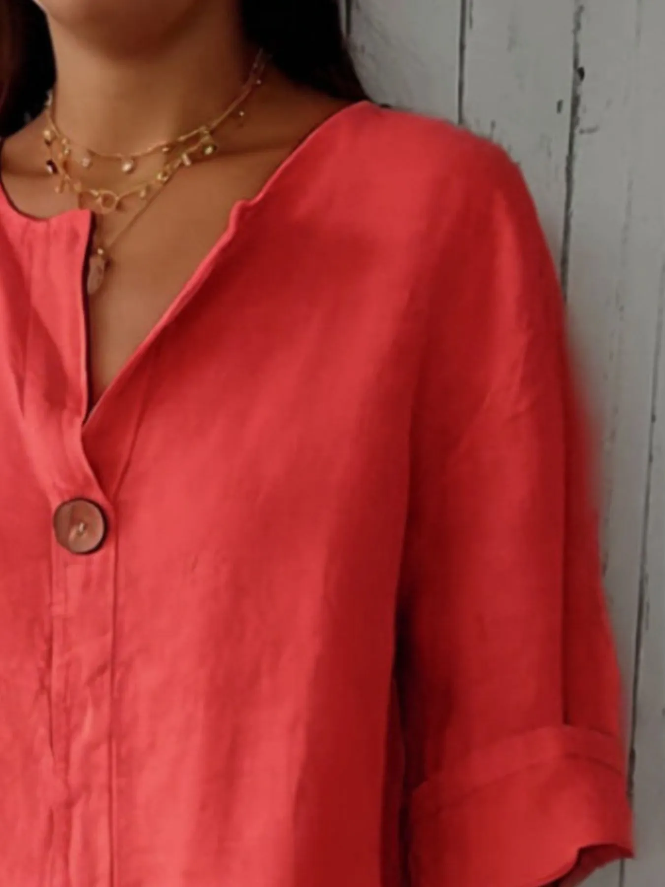 Full Size Casual Notched Drop Shoulder Blouse Plus Size - Image 11