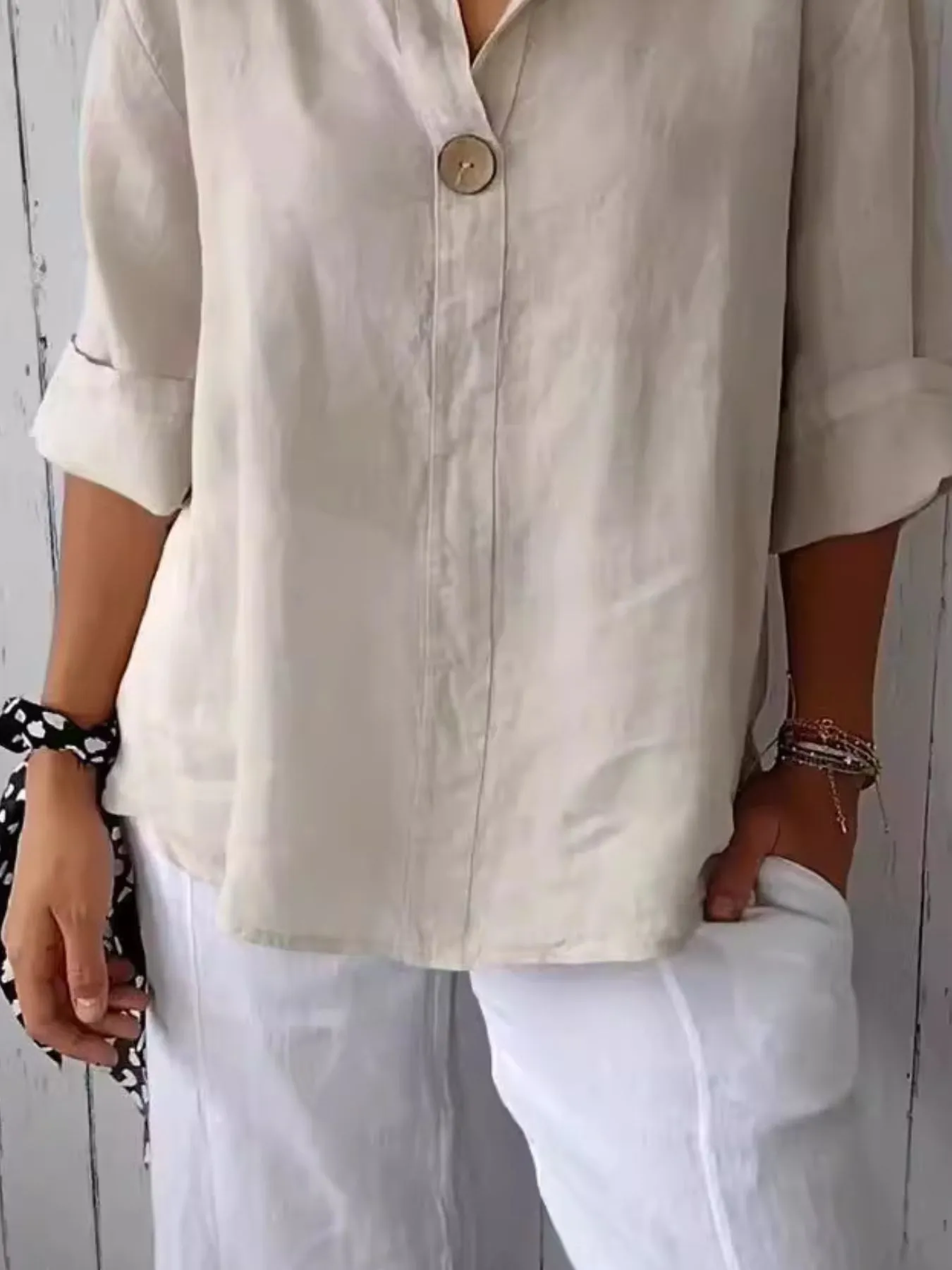 Full Size Casual Notched Drop Shoulder Blouse Plus Size - Image 3