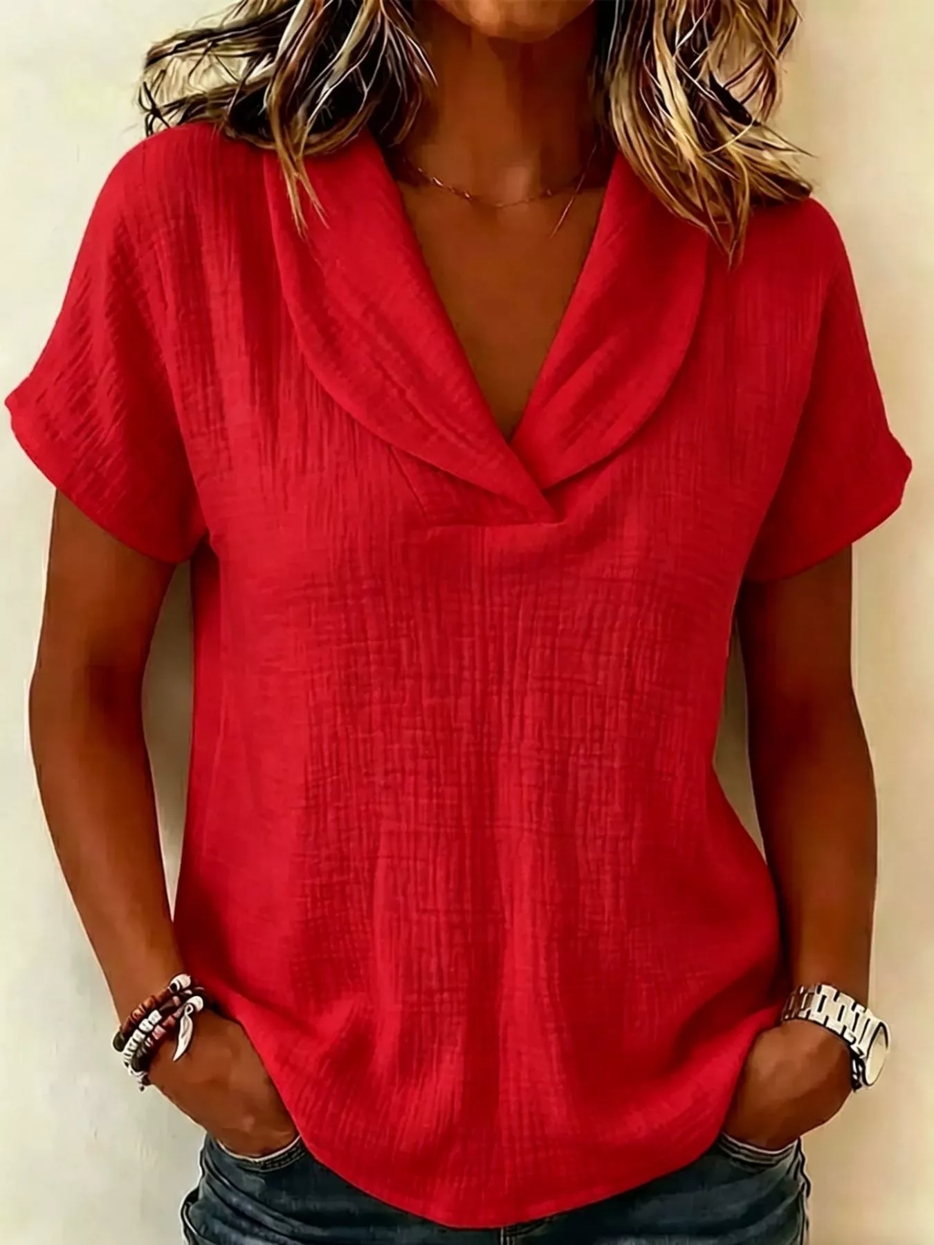 Full Size Casual Short Sleeve Textured Blouse Plus Size - Image 10