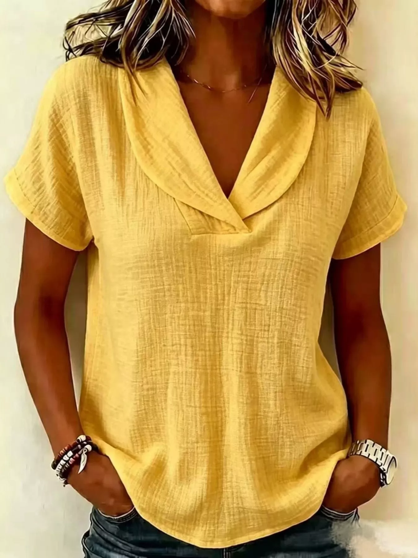 Full Size Casual Short Sleeve Textured Blouse Plus Size - Image 8