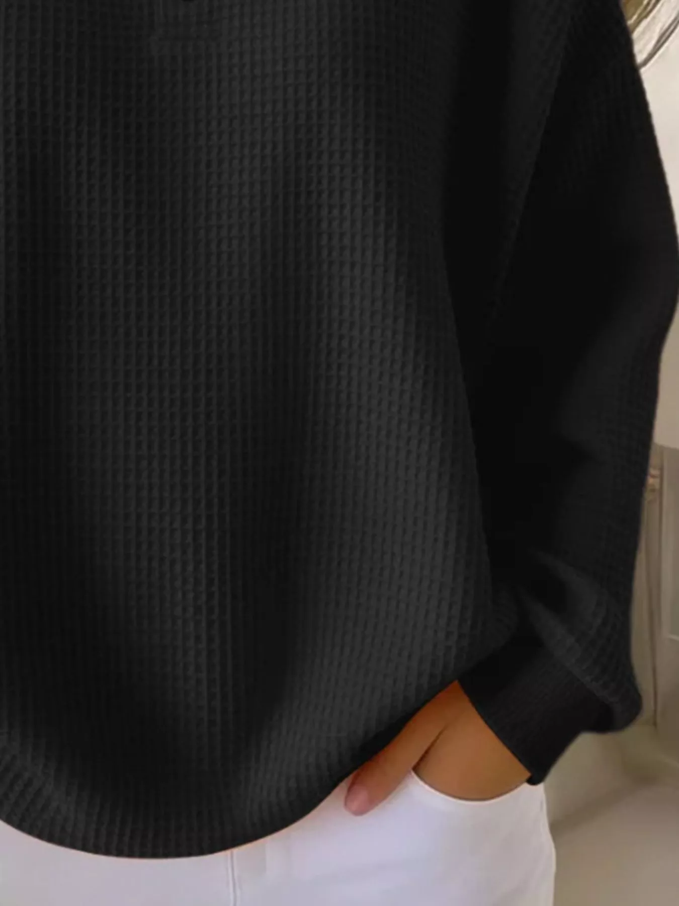 Full Size Casual Waffle Knit Button Detail Pullover Plus Size - Image 12
