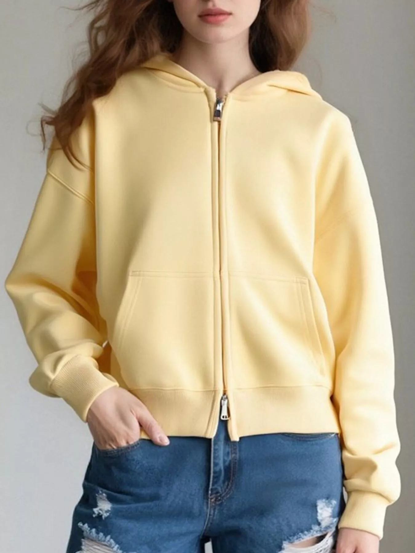 Full Size Casual Zip-Up Long Sleeve Hoodie Plus Size - Image 4