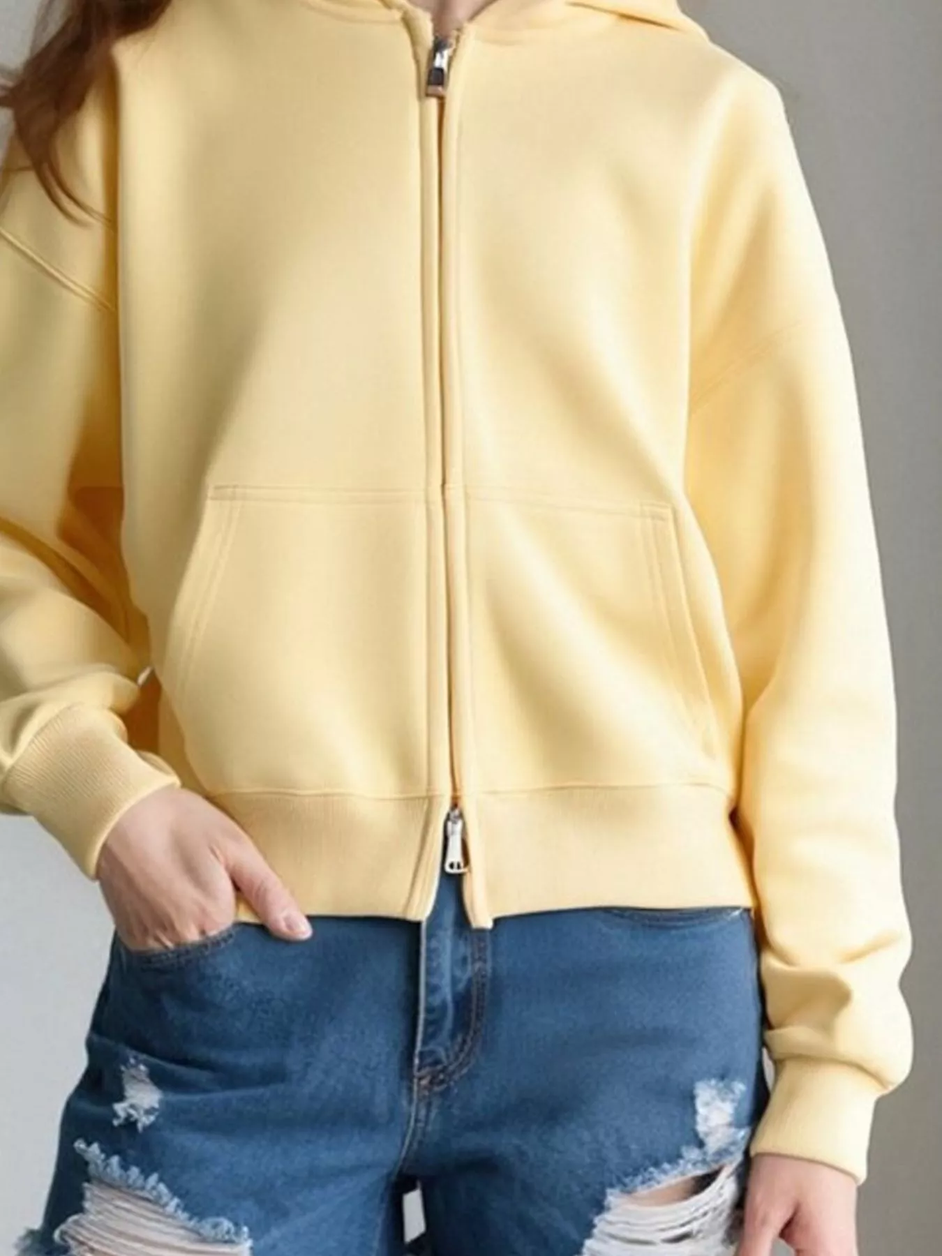 Full Size Casual Zip-Up Long Sleeve Hoodie Plus Size - Image 5