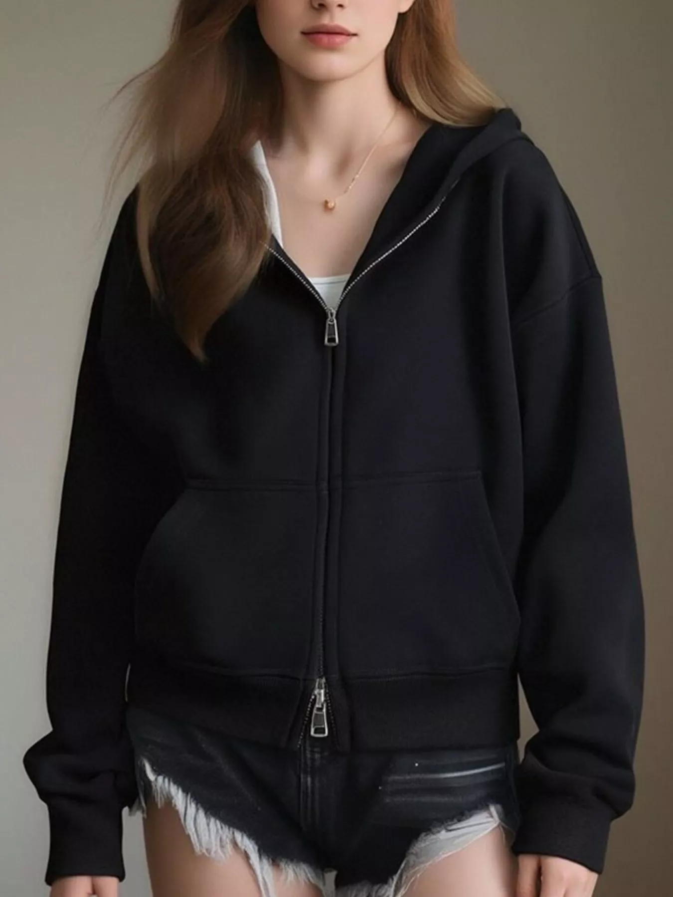 Full Size Casual Zip-Up Long Sleeve Hoodie Plus Size - Image 7