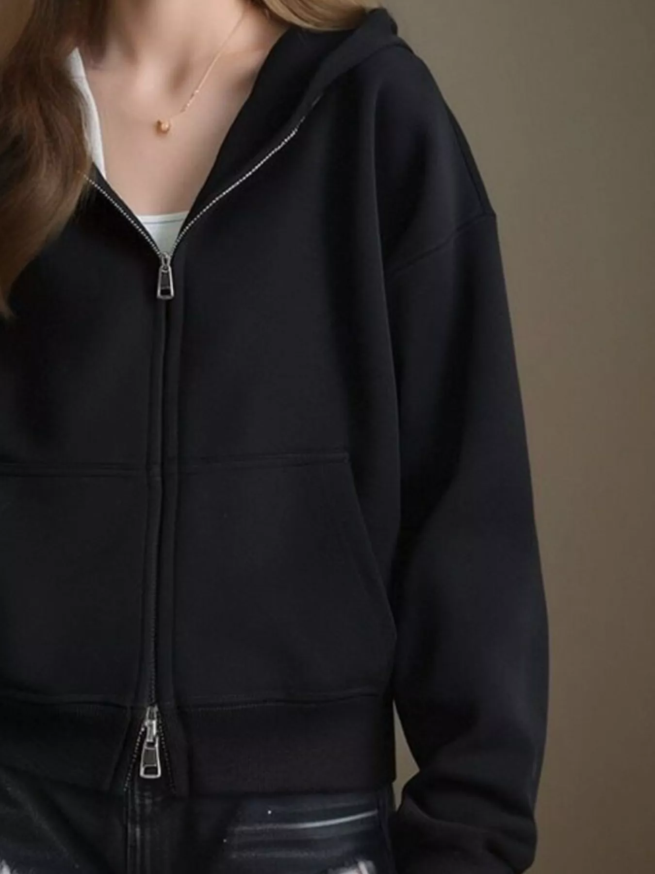 Full Size Casual Zip-Up Long Sleeve Hoodie Plus Size - Image 8
