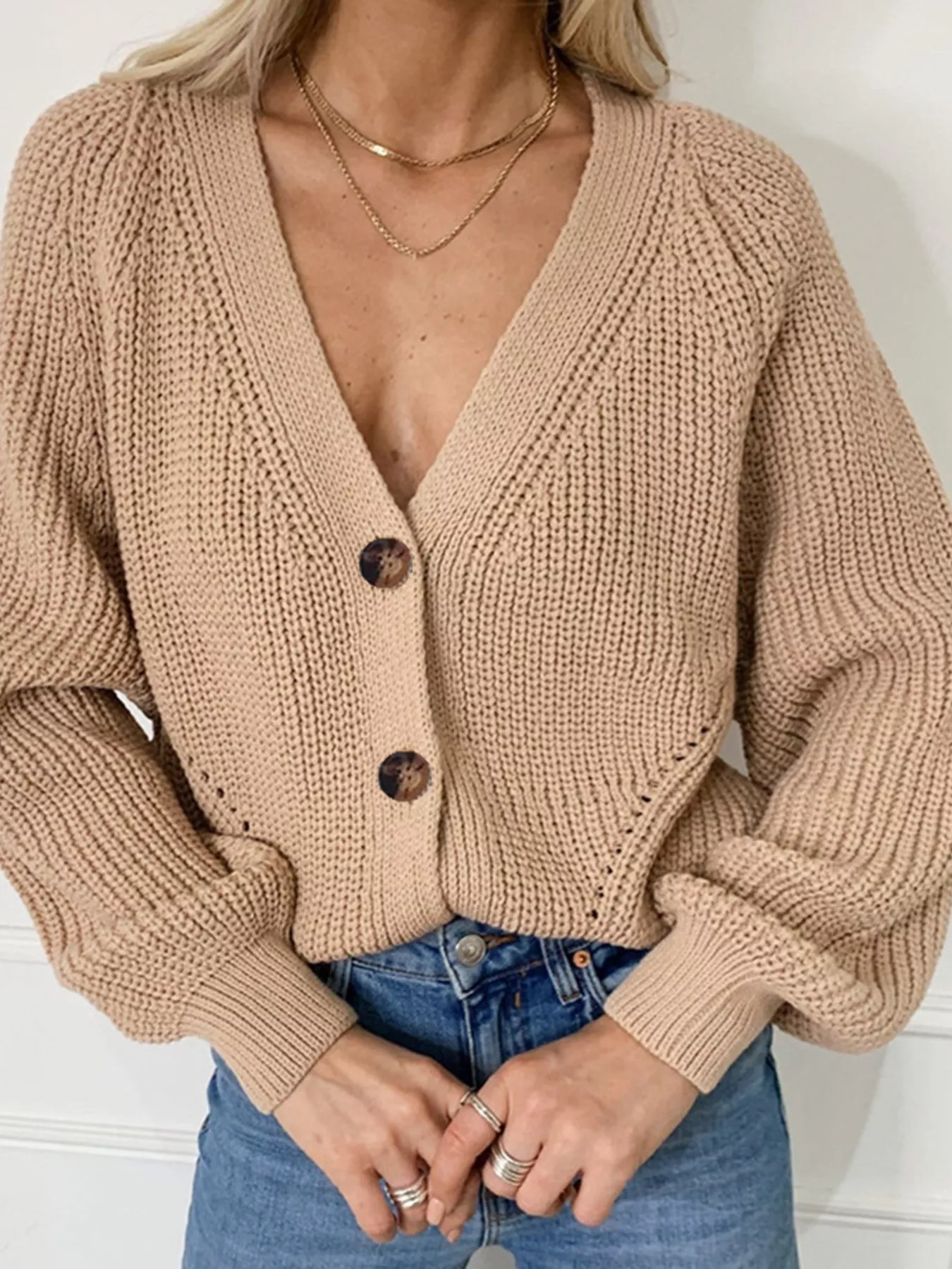 Full Size Chunky Knit Button-Down Cardigan Plus Size - Image 3