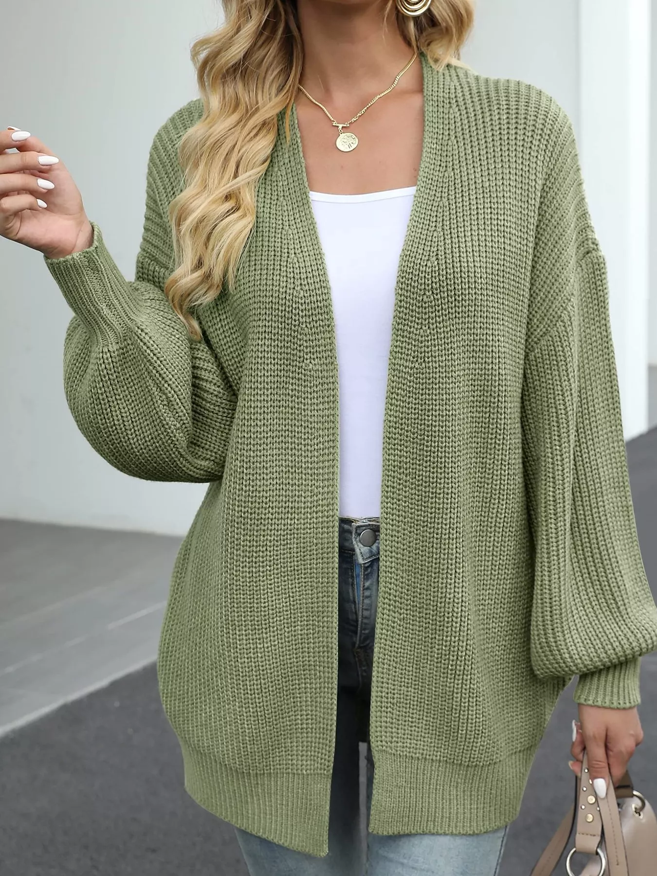 Full Size Chunky Knit Open Front Cardigan Plus Size - Image 7