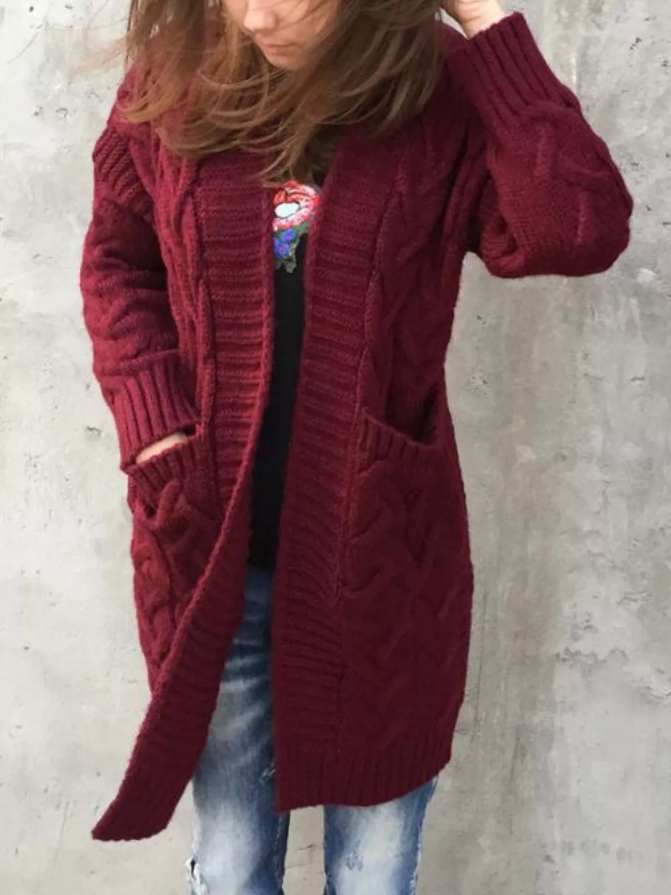 Full Size Chunky Knit Open Front Cardigan Plus Size - Image 3