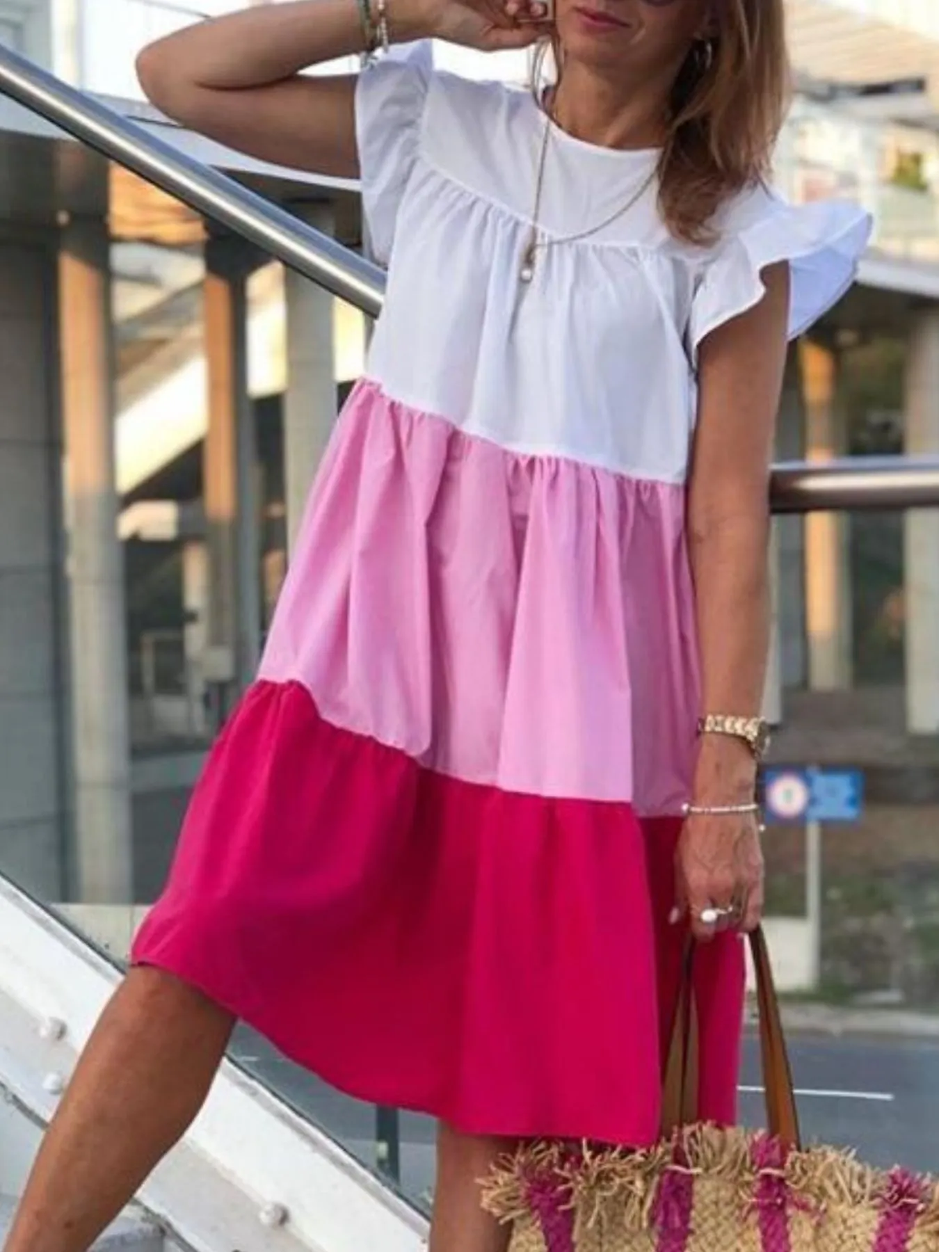 Full Size Color Block Tiered Ruffle Summer Dress Plus Size - Image 2