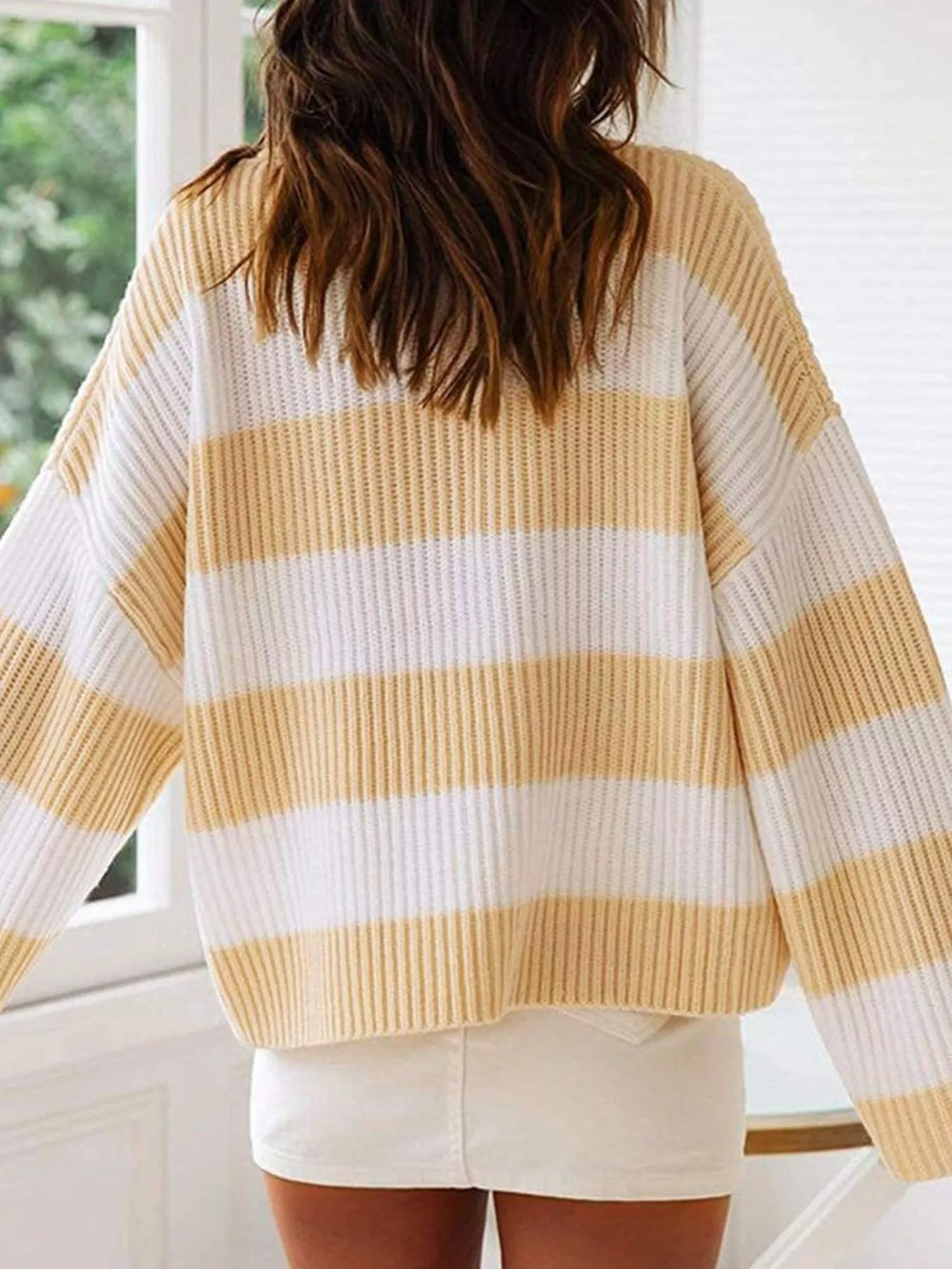 Full Size Contrast Striped Round Neck Sweater Plus Size - Image 10