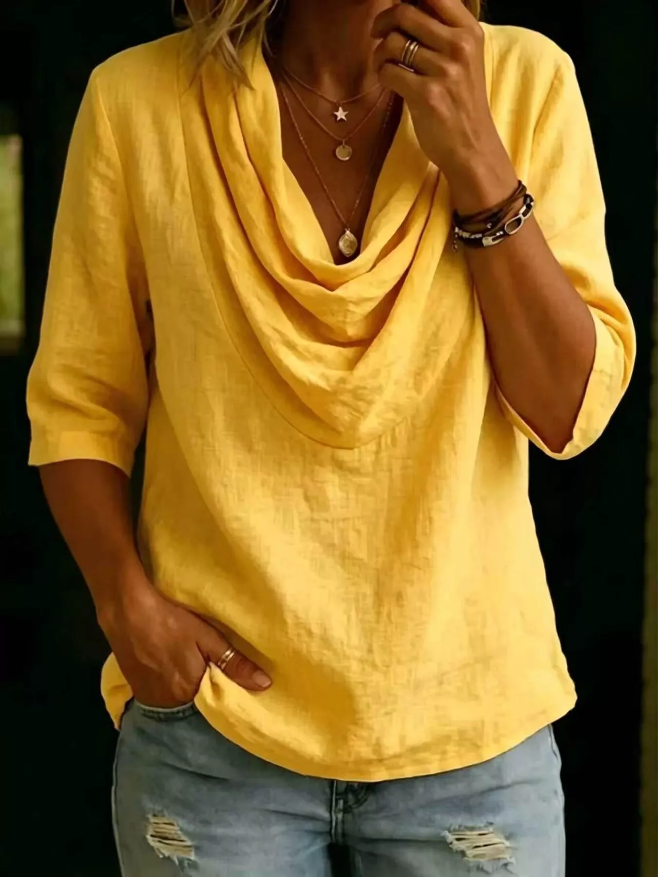 Full Size Cowl Neck 3/4 Sleeve Top Plus Size - Image 9