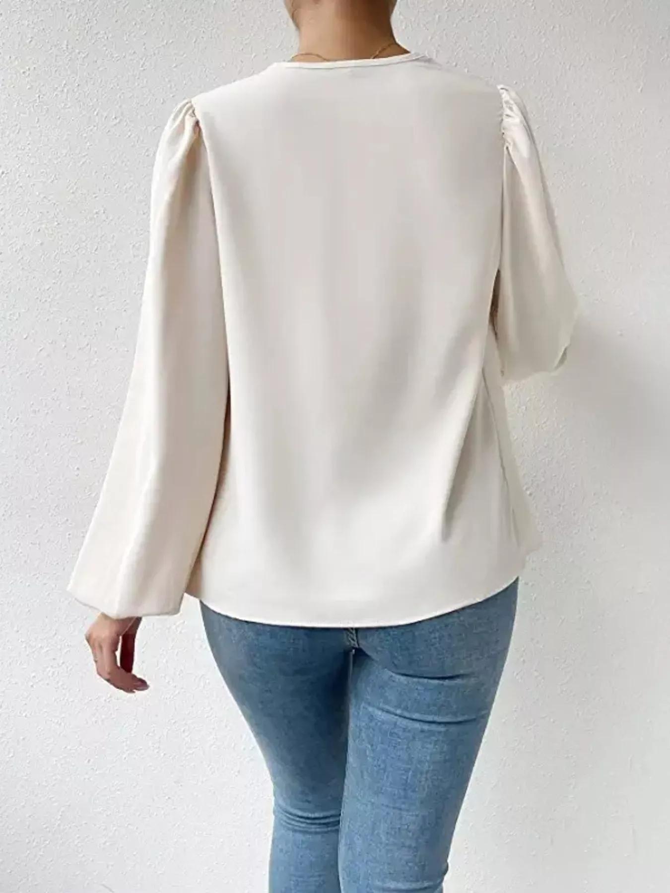 Full Size Cowl Neck Balloon Sleeve Blouse Plus Size - Image 5