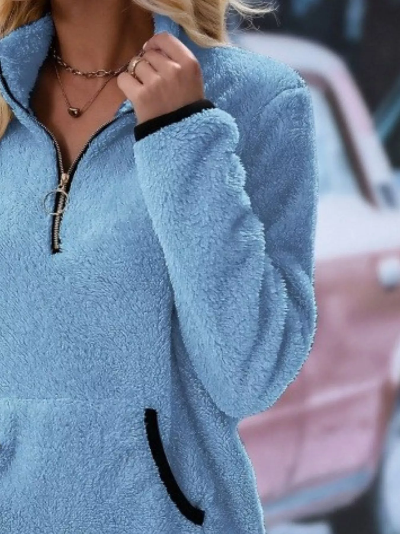 Full Size Cozy Fleece Quarter Zip Long Sleeve Sweatshirt Plus Size - Image 12