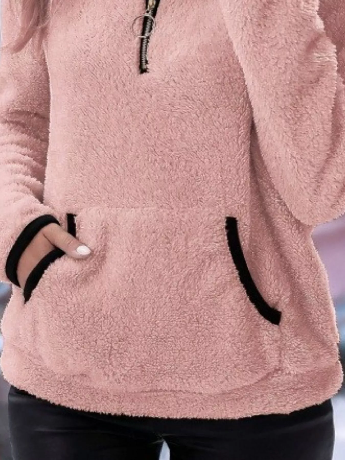 Full Size Cozy Fleece Quarter Zip Long Sleeve Sweatshirt Plus Size - Image 14