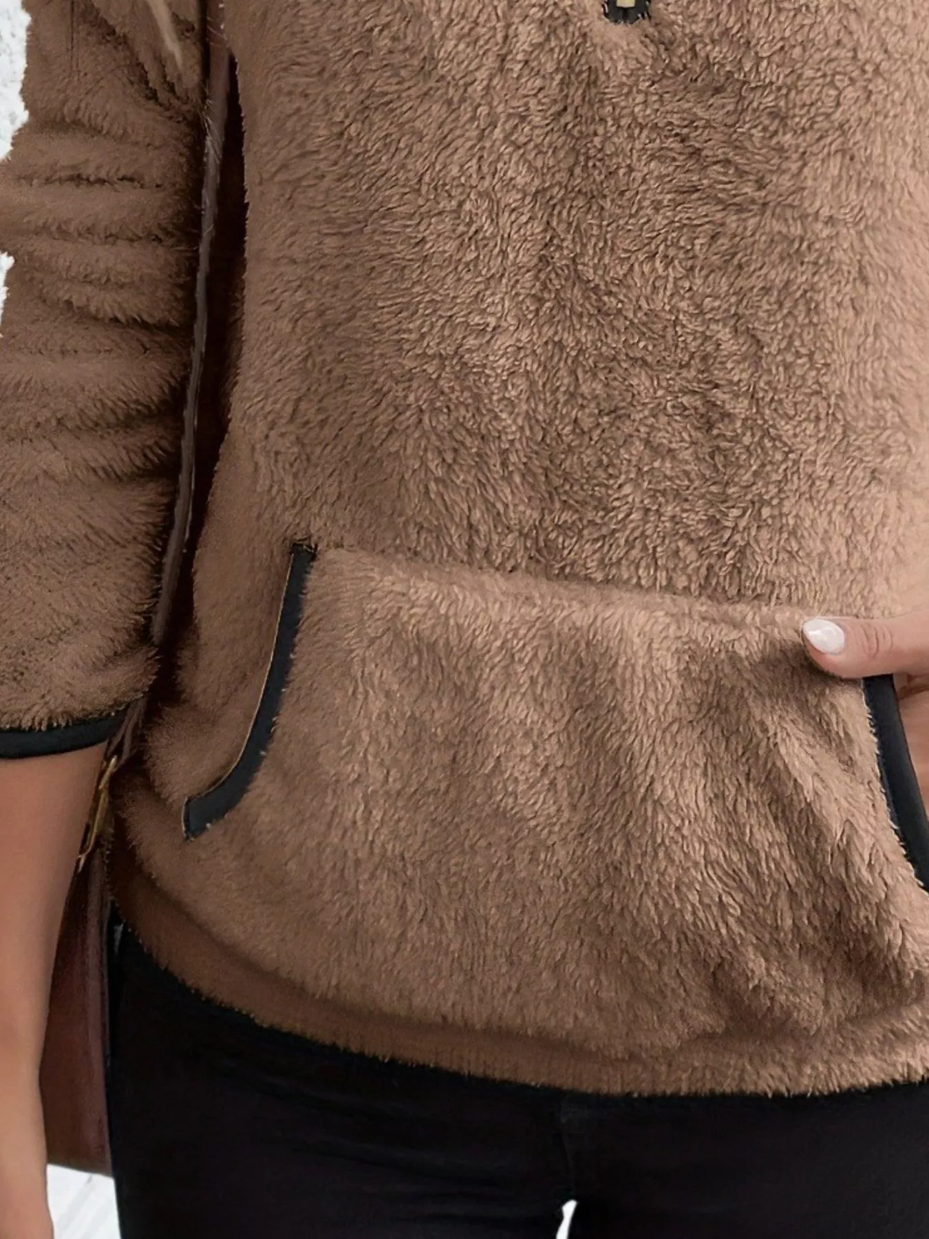Full Size Cozy Fleece Quarter Zip Long Sleeve Sweatshirt Plus Size - Image 2