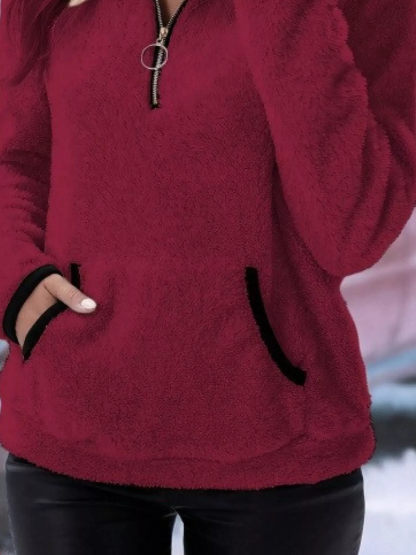 Full Size Cozy Fleece Quarter Zip Long Sleeve Sweatshirt Plus Size - Image 23