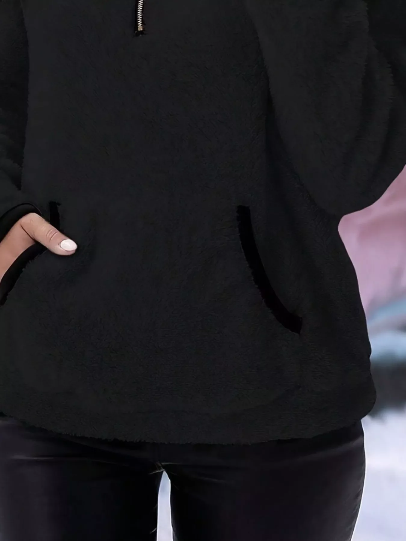 Full Size Cozy Fleece Quarter Zip Long Sleeve Sweatshirt Plus Size - Image 29