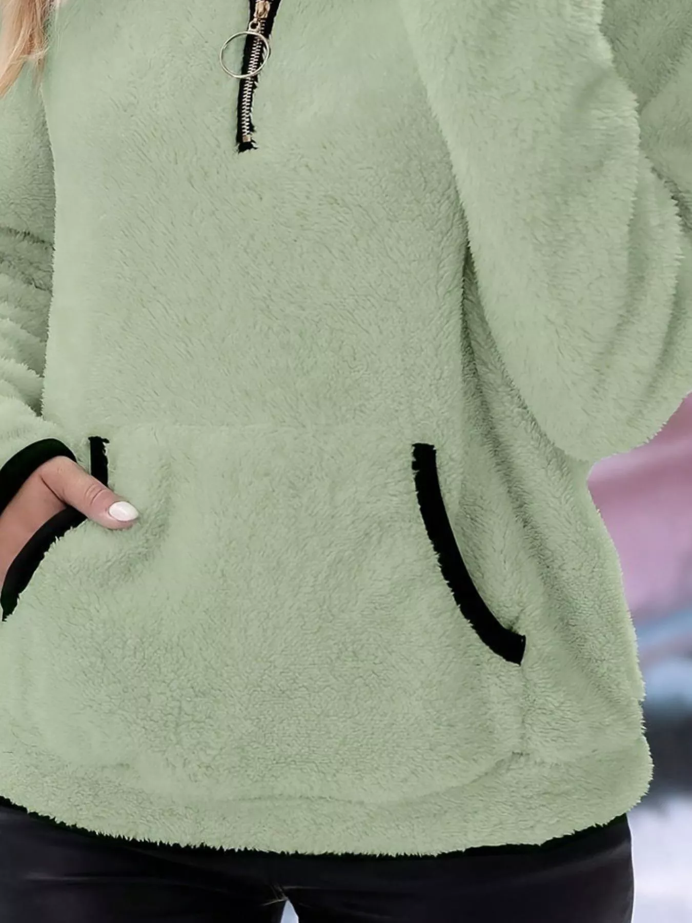 Full Size Cozy Fleece Quarter Zip Long Sleeve Sweatshirt Plus Size - Image 32