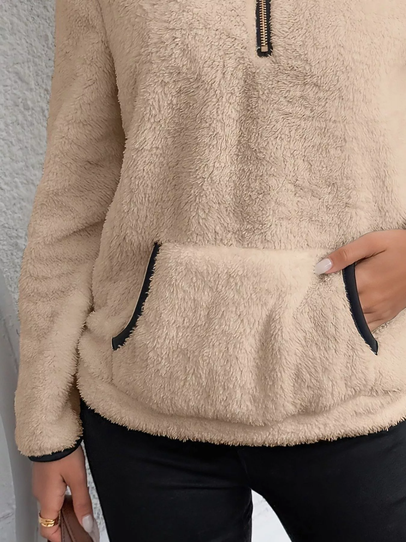 Full Size Cozy Fleece Quarter Zip Long Sleeve Sweatshirt Plus Size - Image 8