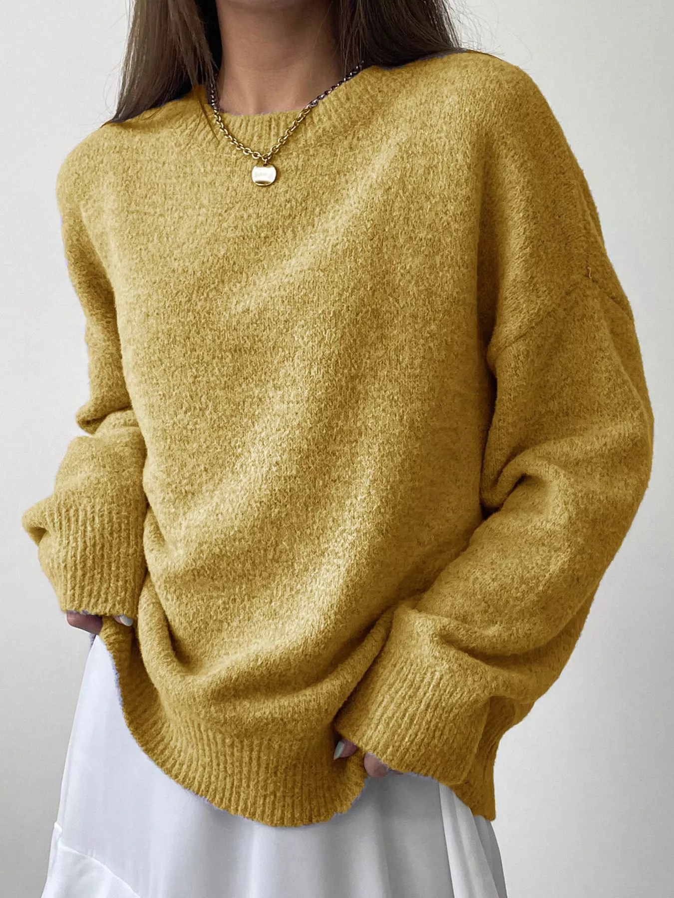 Full Size Cozy Knit Round Neck Oversized Sweater Plus Size - Image 10